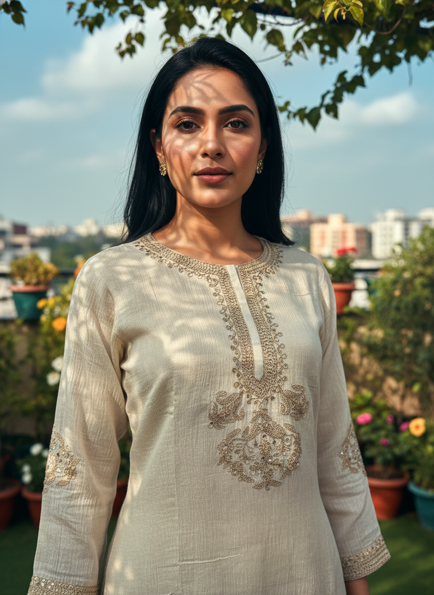 Ivory Crush Tissue Straight Suit