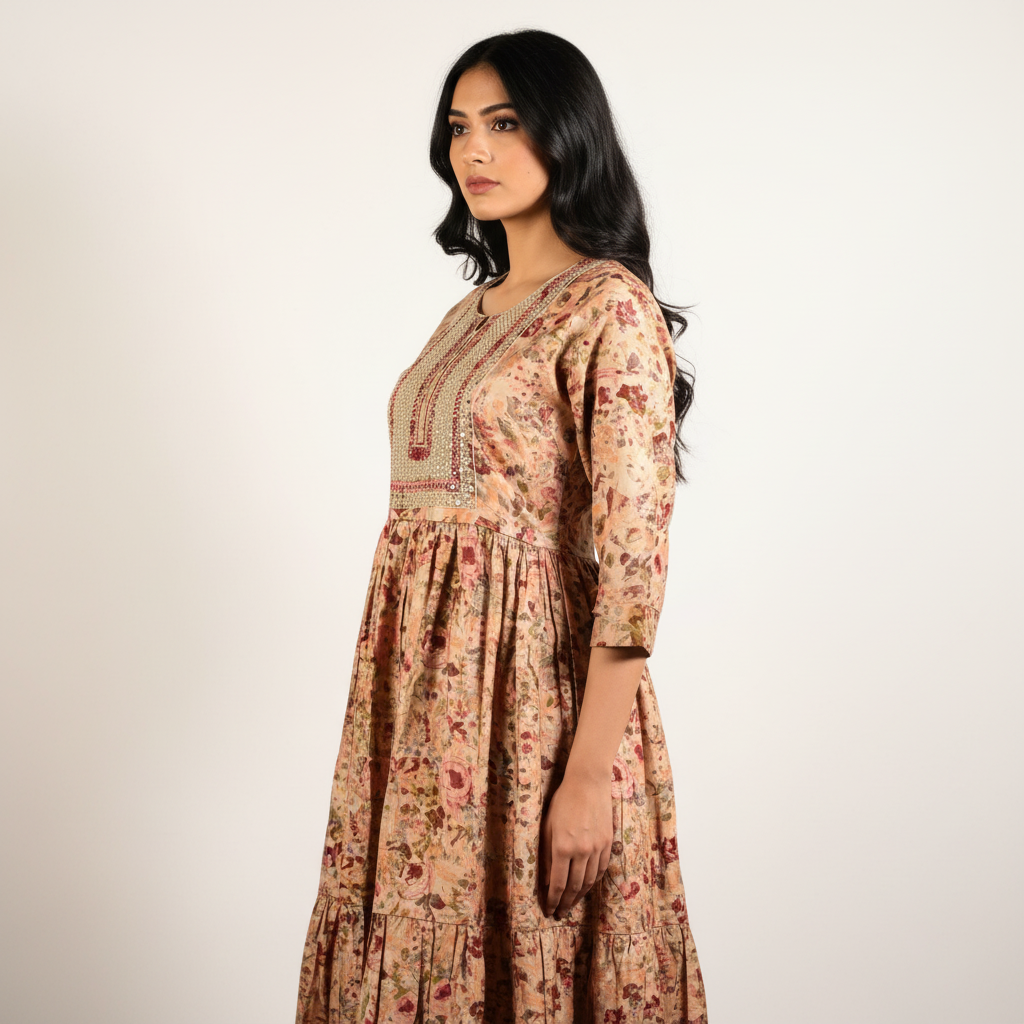 Midnight X M'Foks - Muslin Silk One Piece round Kurta