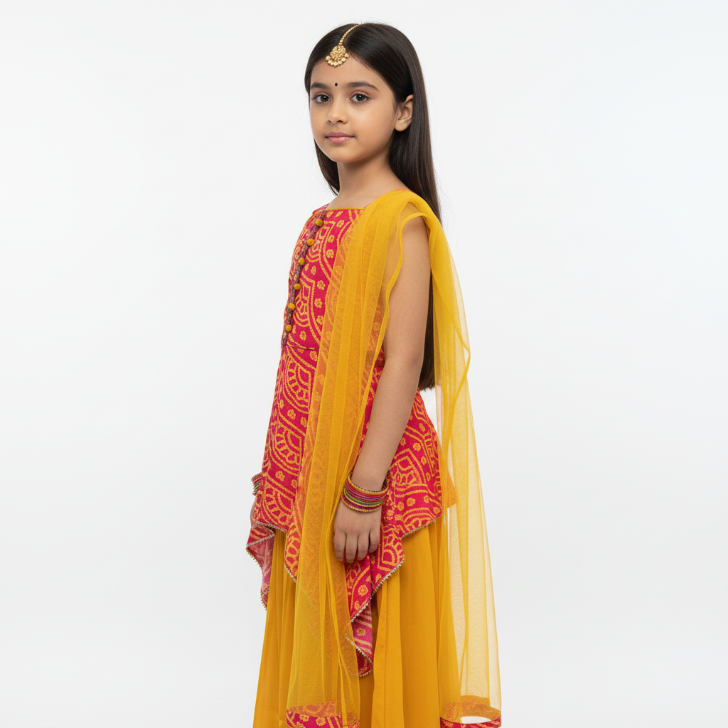 Rani Pink Bandhani Kurti Set for Kids – Mfoks