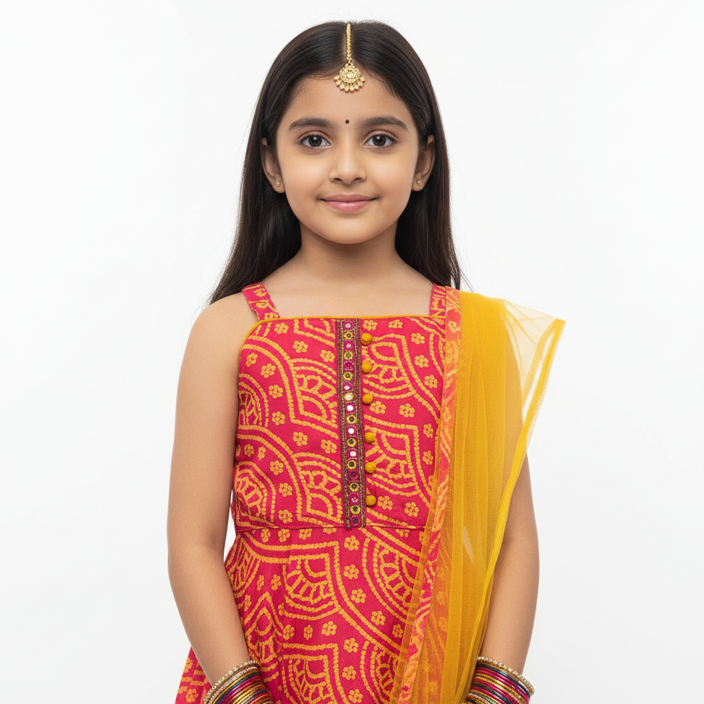 Rani Pink Bandhani Kurti Set for Kids – Mfoks