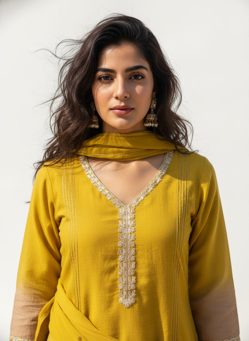 Pure Mal Chanderi A-Line Suit Set with Dupatta