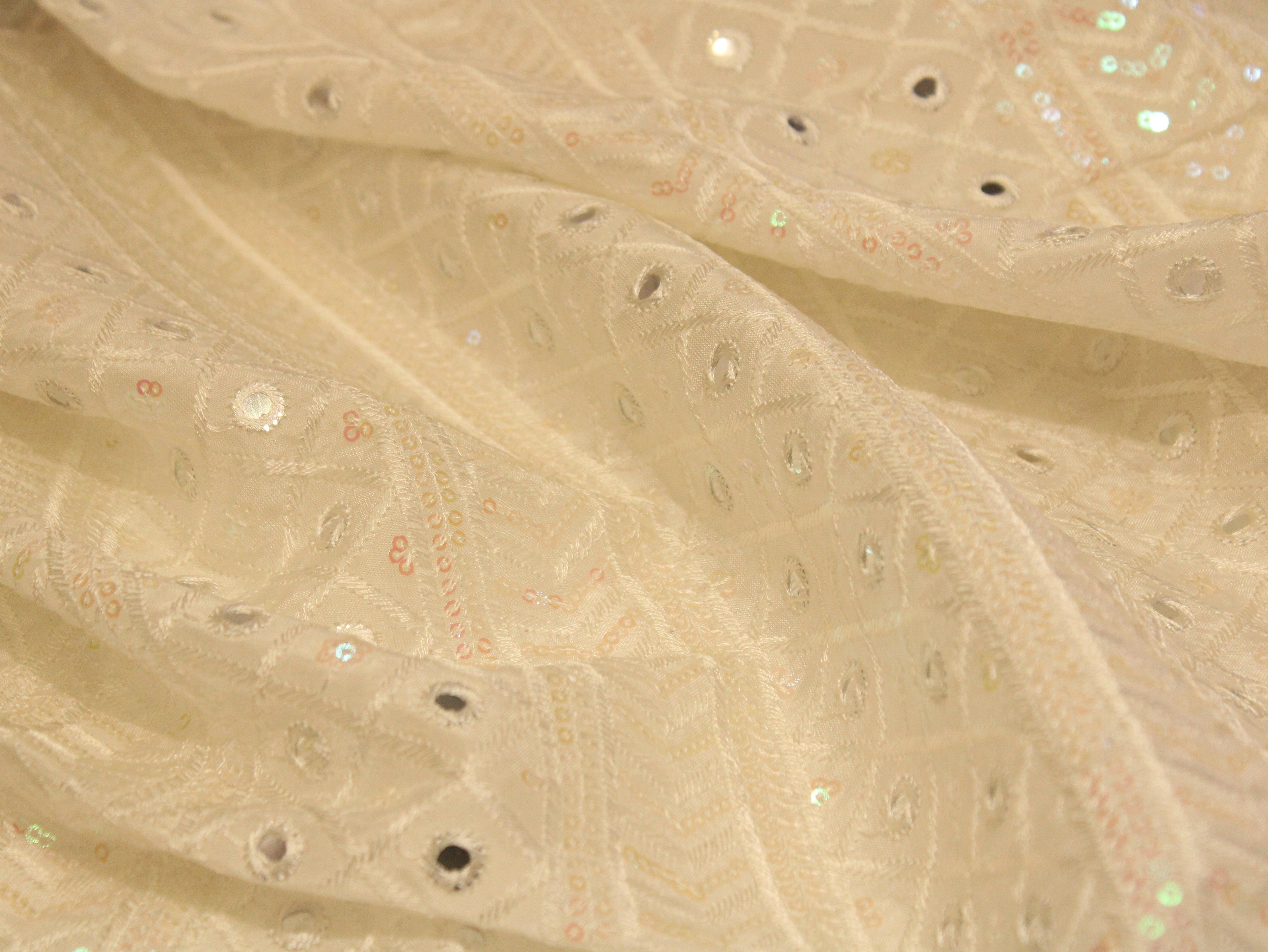 Wedding Edit : Mirror Work Upada Silk Fabric - White Dyeable - M'Foks