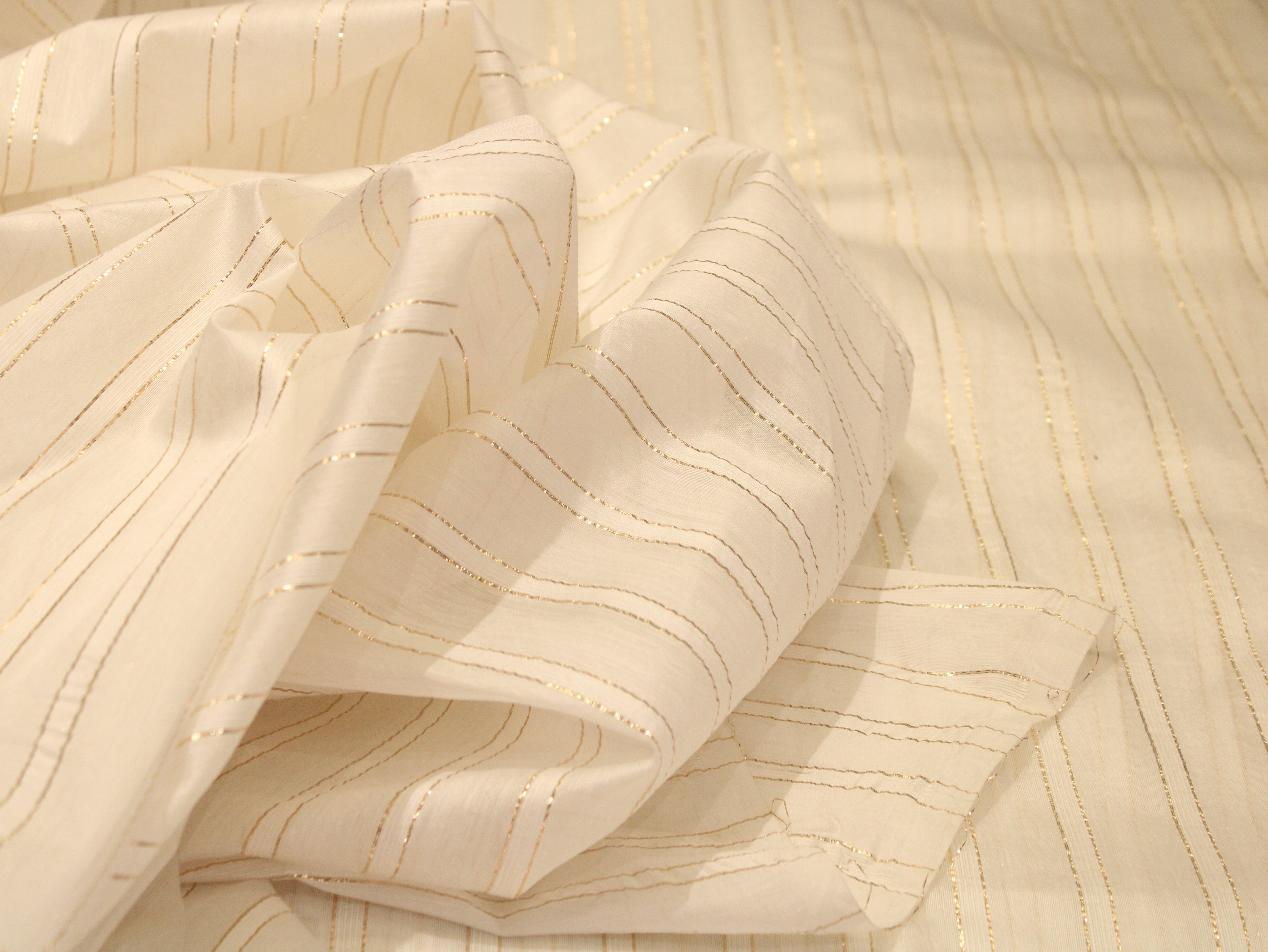 Zari Woven Dola Silk by M'Foks - White Dyeable - M'Foks