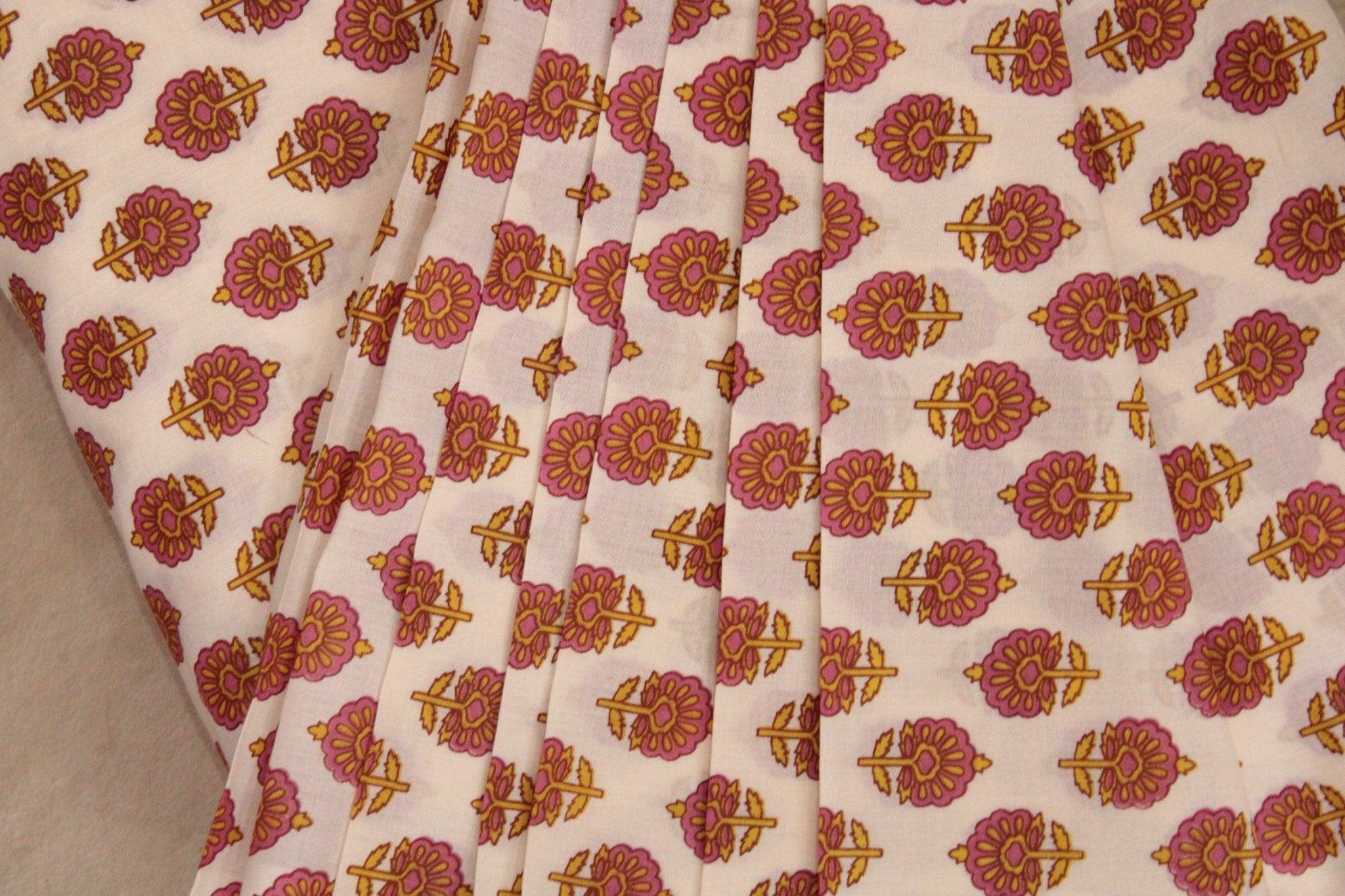 Cotton Buti Screen Block Print Fabric - Cream - M'Foks