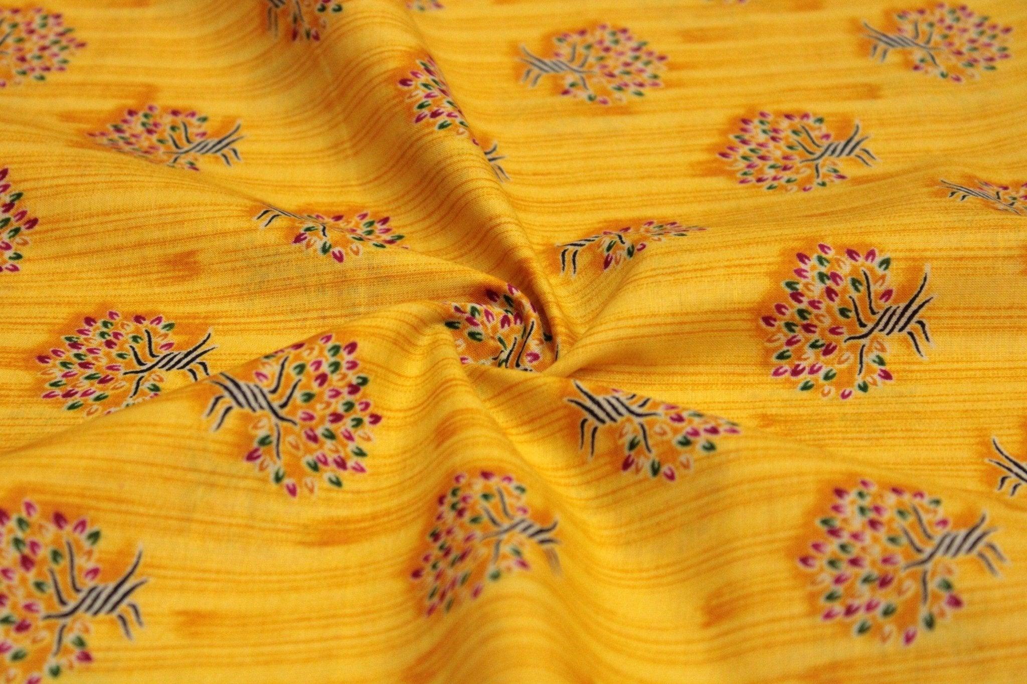 Cotton Buti Screen Print Fabric - Yellow - M'Foks