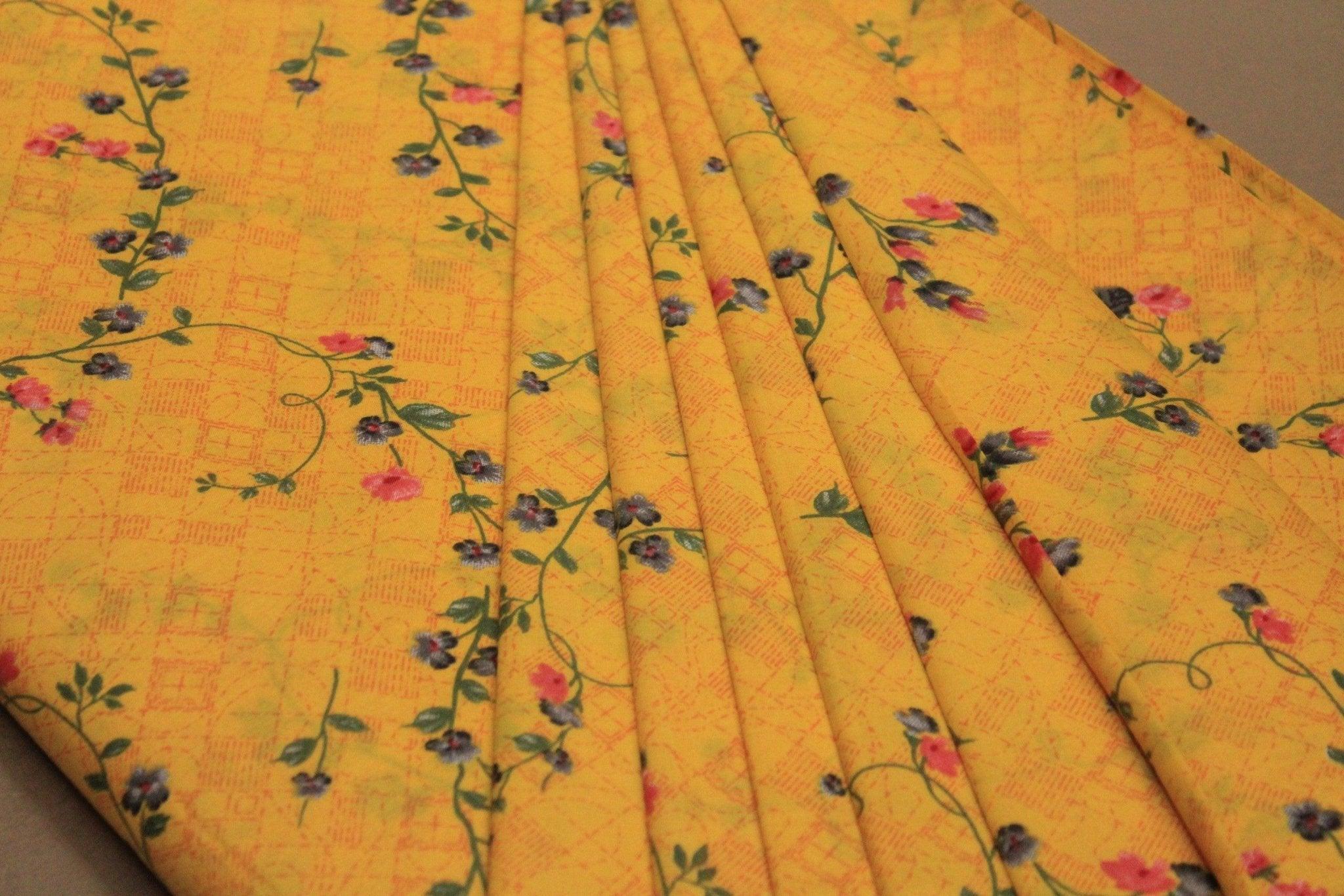 Cotton Floral Screen Print Fabric - Yellow - M'Foks