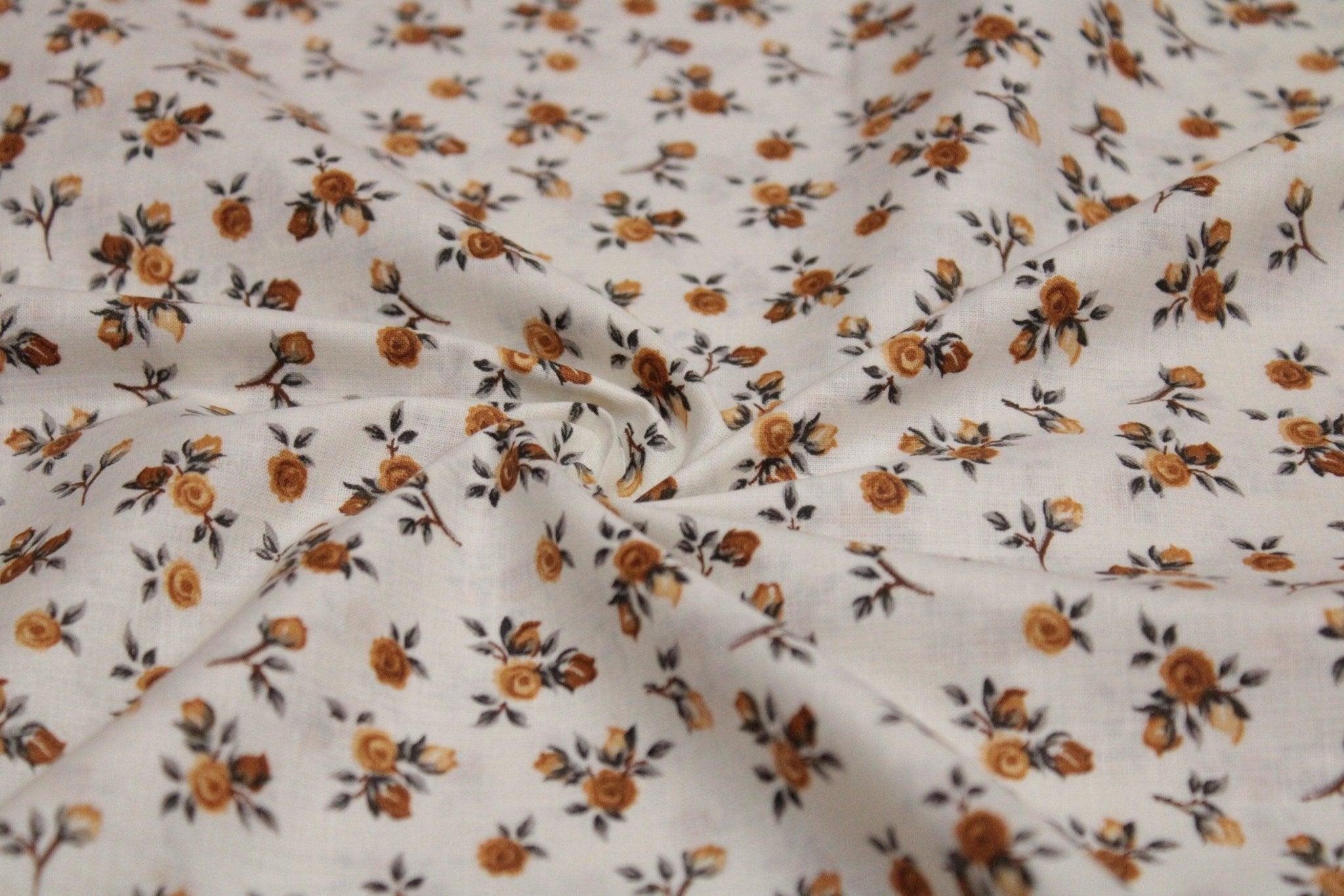 Cotton Flower Buti Screen Print Fabric - White Yellow - M'Foks