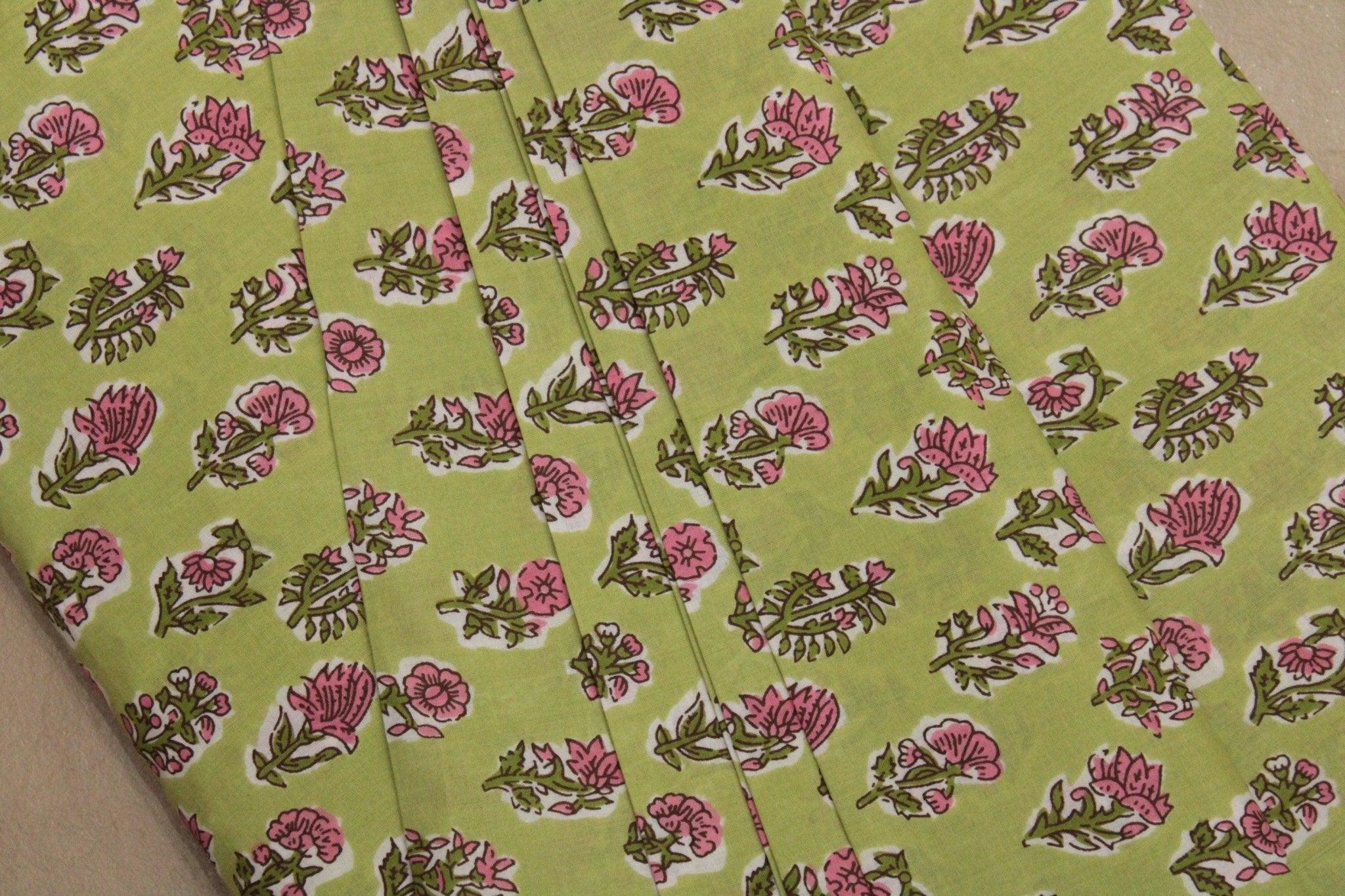 Cotton Motif Screen Block Print Fabric - Green - M'Foks