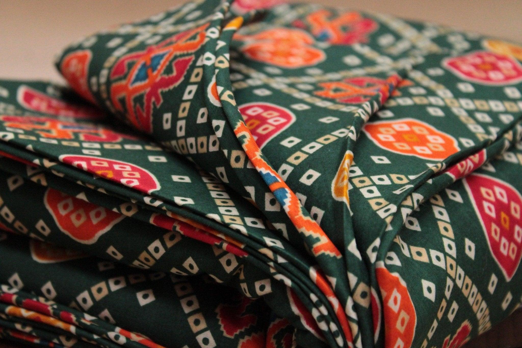 Cotton Patola Bandhini Screen Print Fabric - Green - M'Foks