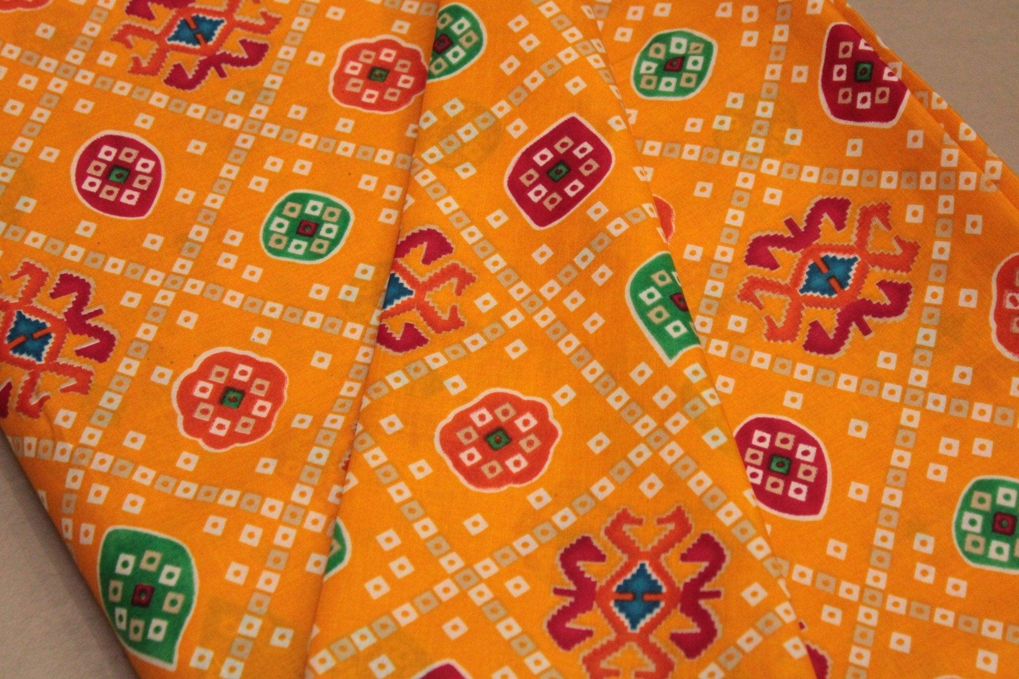 Cotton Patola Bandhini Screen Print Fabric - Kesariya - M'Foks