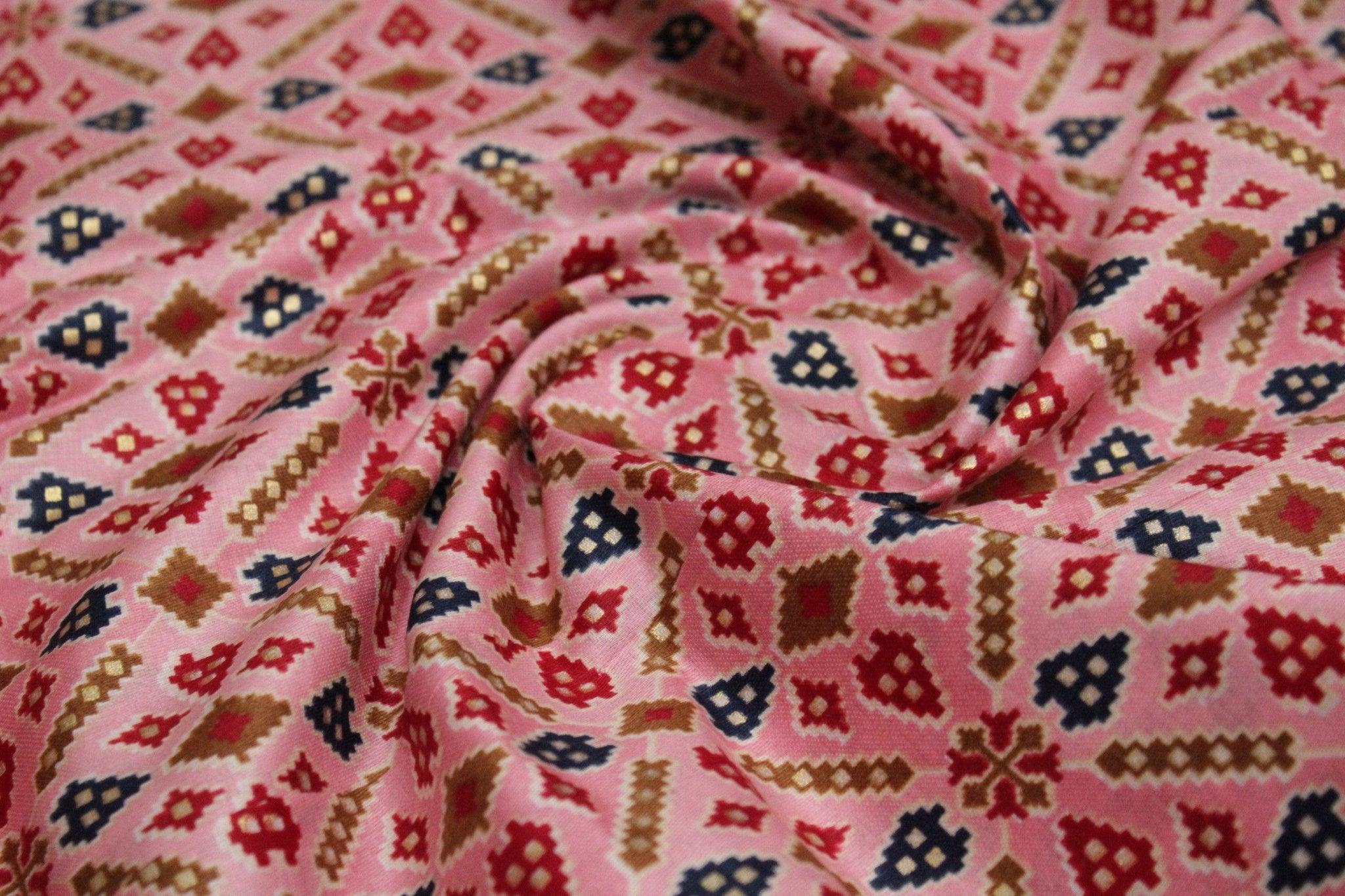 Cotton Satin Patola Foil Print Fabric - Water Pink - M'Foks