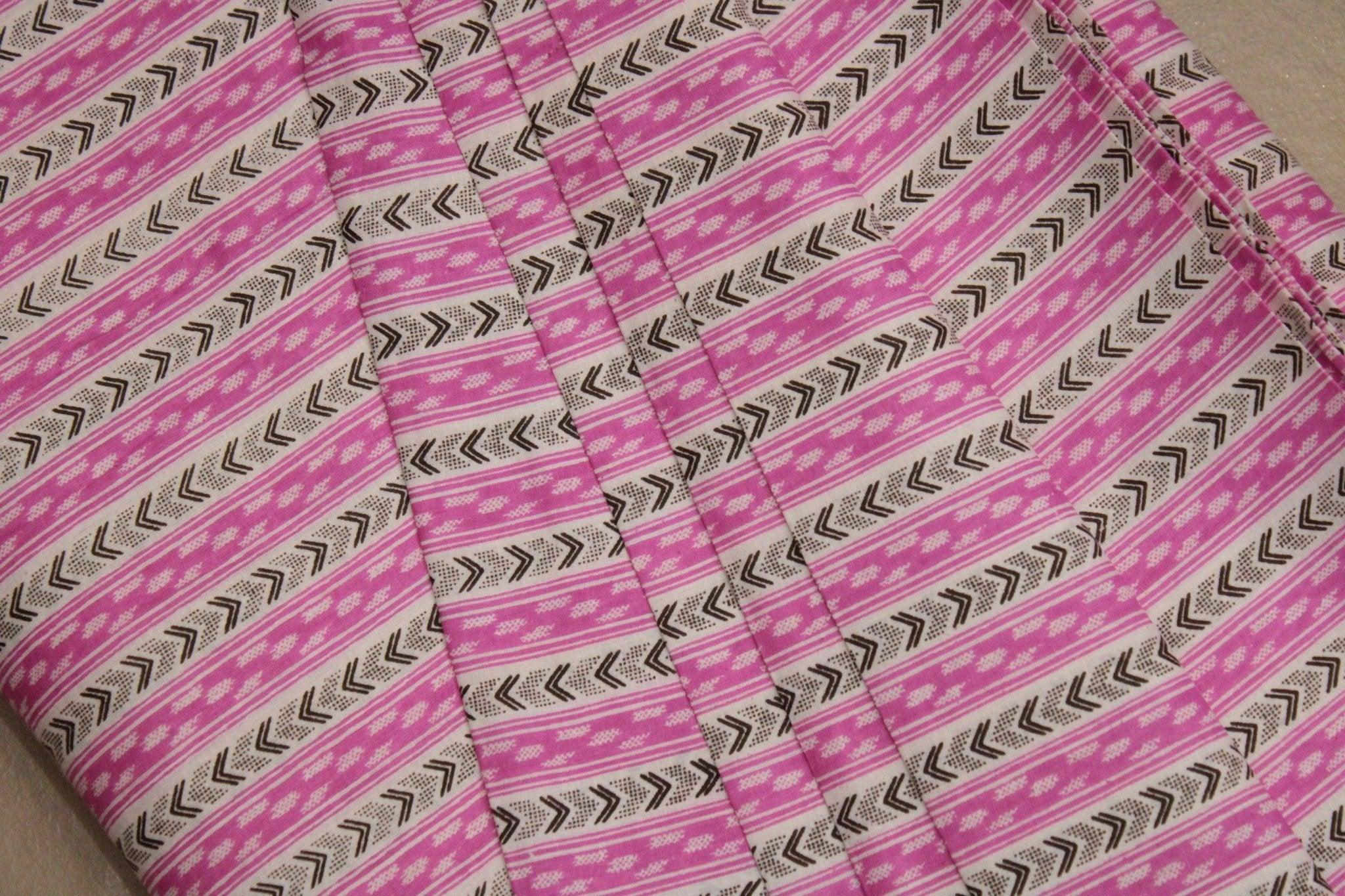 Cotton Stripe Screen Block Print Fabric - Pink - M'Foks