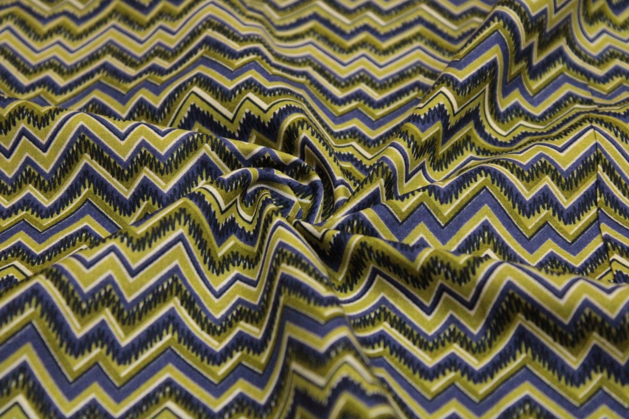 Cotton Zigzag Screen Print Fabric - Green - M'Foks