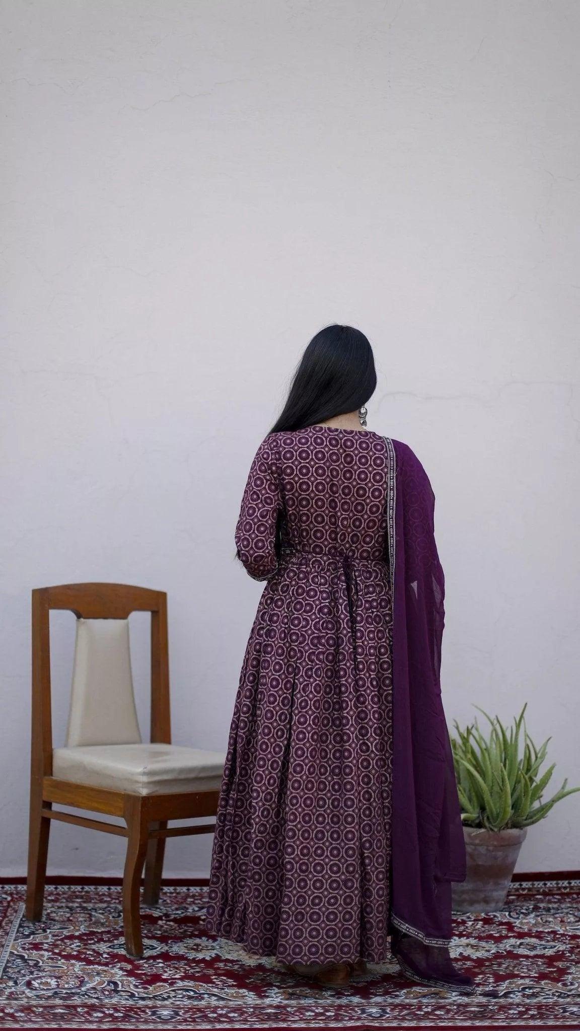 Flex Cotton Handwork Gown With Chiffon Dupatta - M'Foks