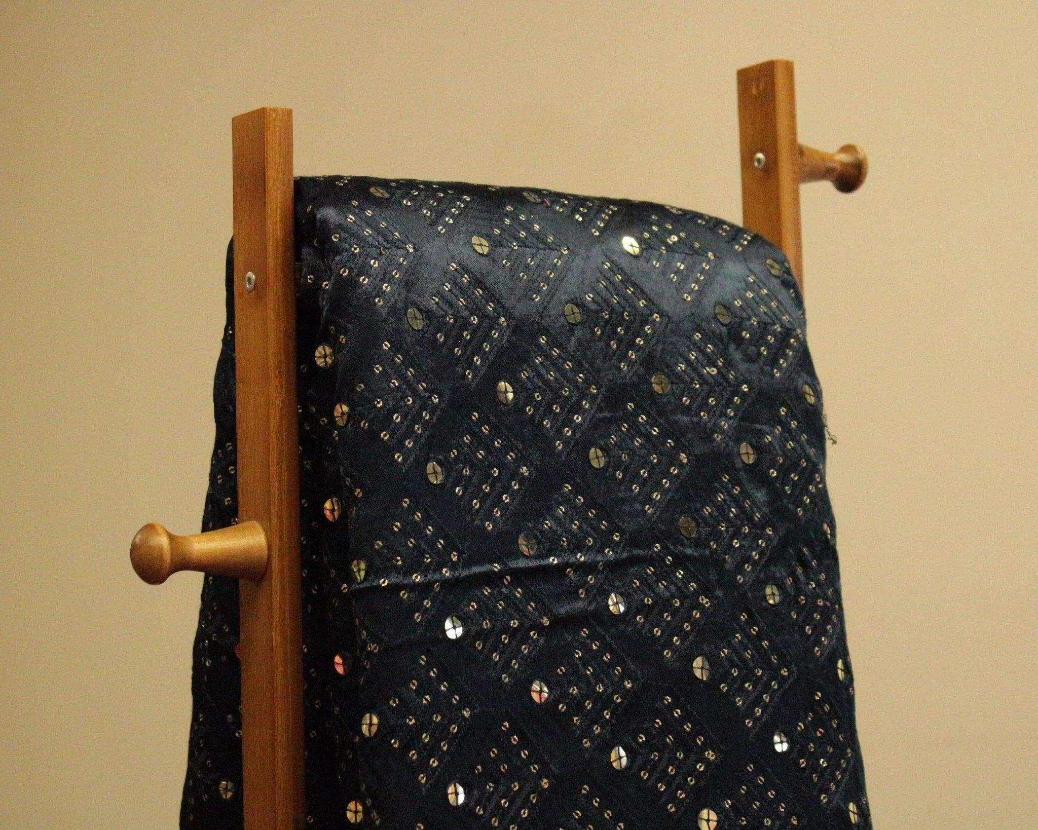 Gaji Silk Thread & Paper Mirror Work Fabric - Peacock Blue - M'Foks