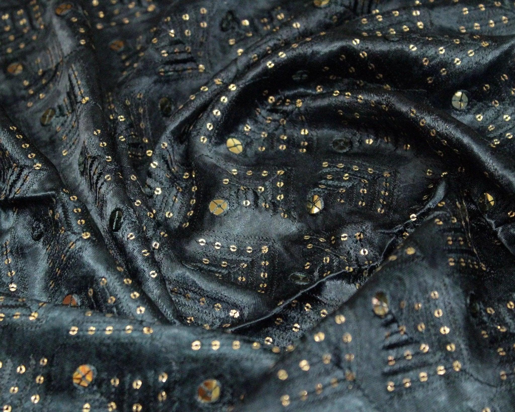 Gaji Silk Thread & Paper Mirror Work Fabric - Peacock Blue - M'Foks