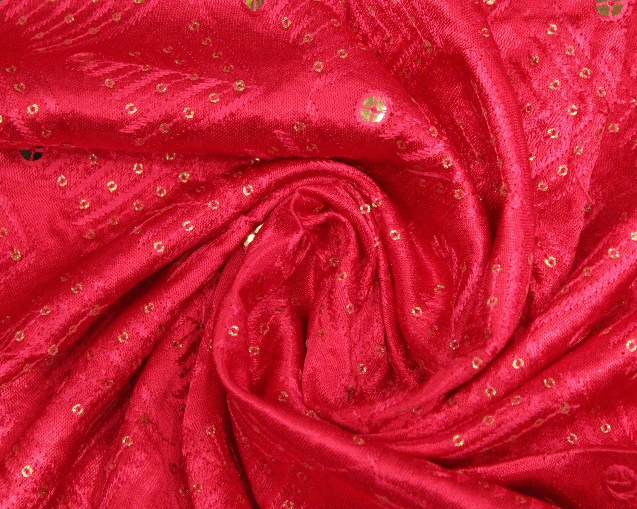 Gaji Silk Thread & Paper Mirror Work Fabric - Rani - M'Foks