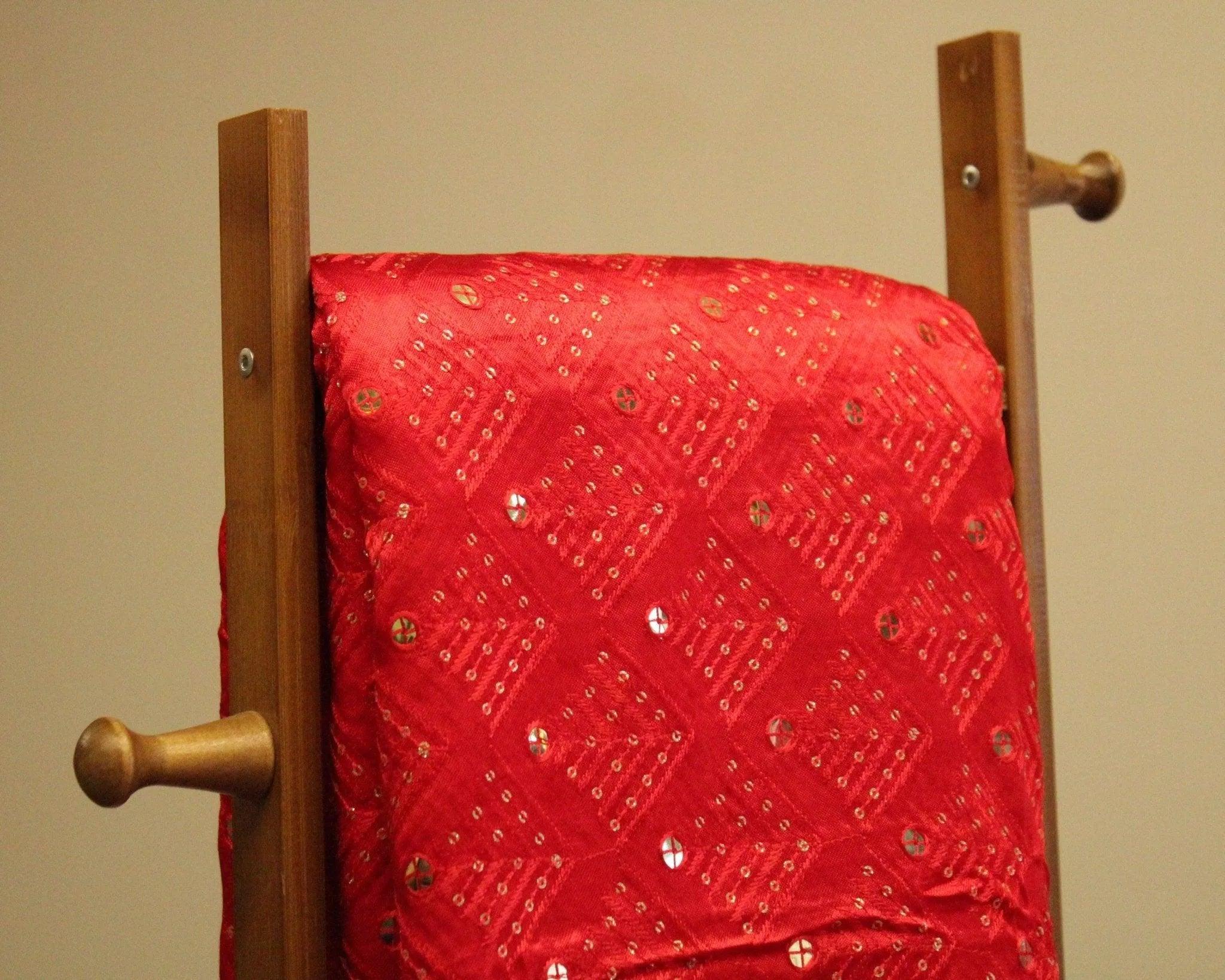 Gaji Silk Thread & Paper Mirror Work Fabric - Red - M'Foks