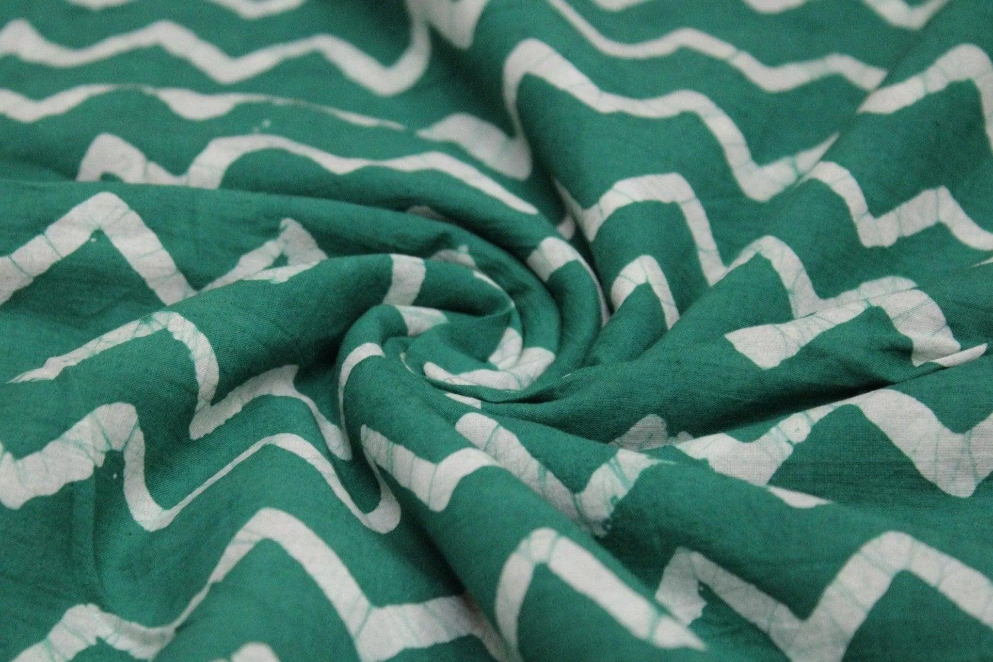 Hand Dyed Batik Print Cotton Fabric - Teal Green - M'Foks