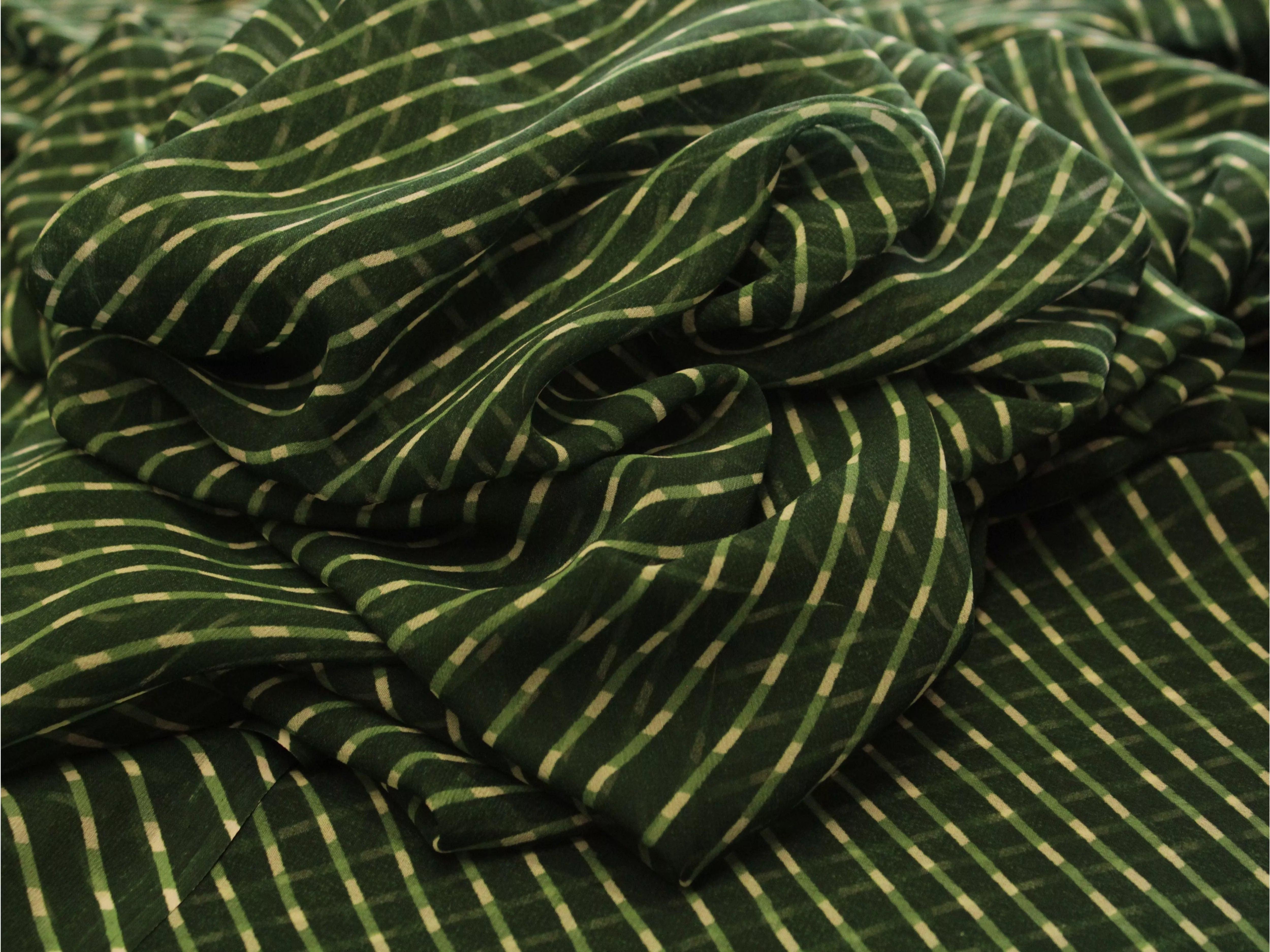 Knots: Bemberg Georgette Bandhini Fabric - Green - M'Foks