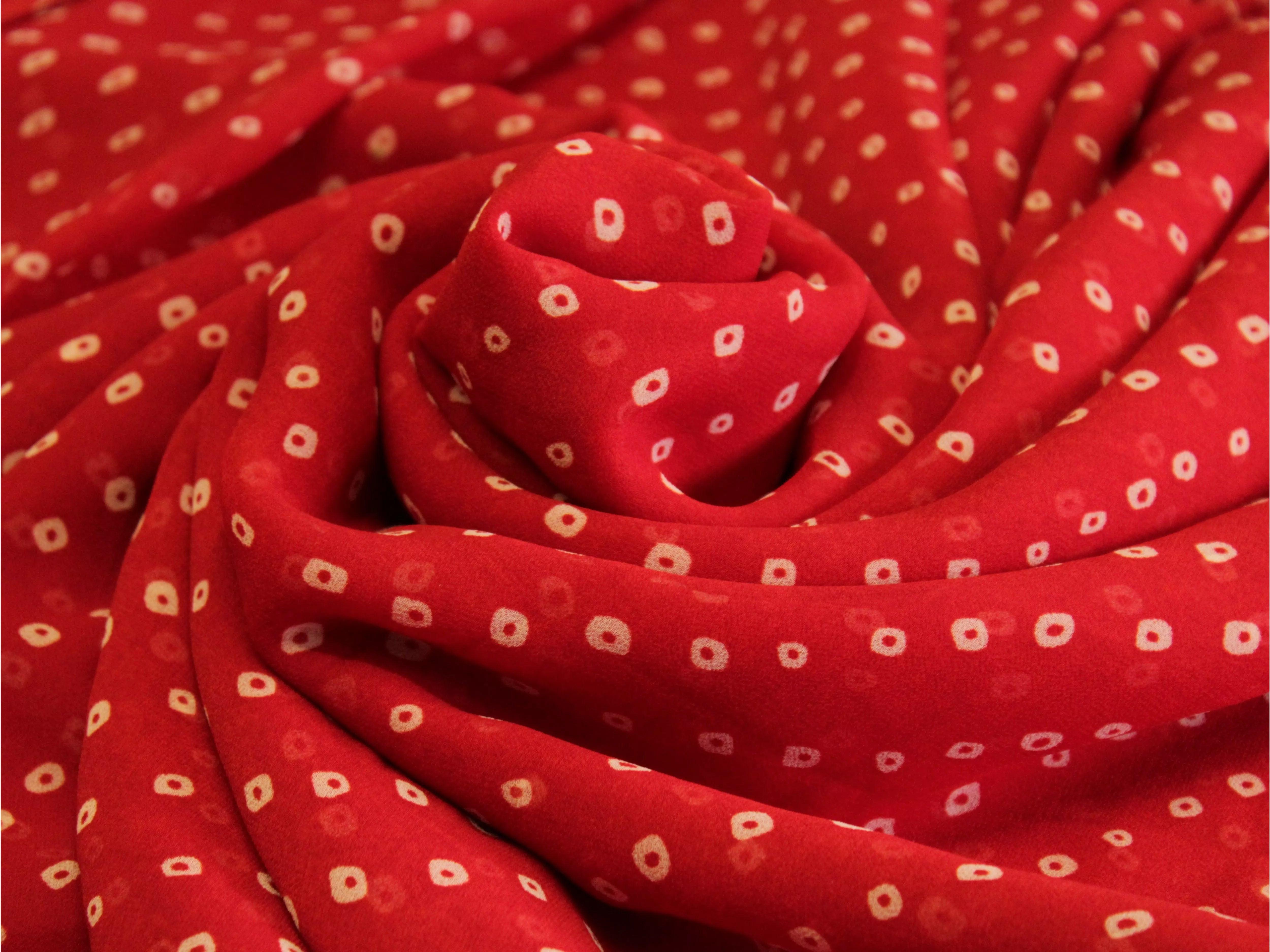 Knots: Bemberg Georgette Bandhini Fabric - Red - M'Foks