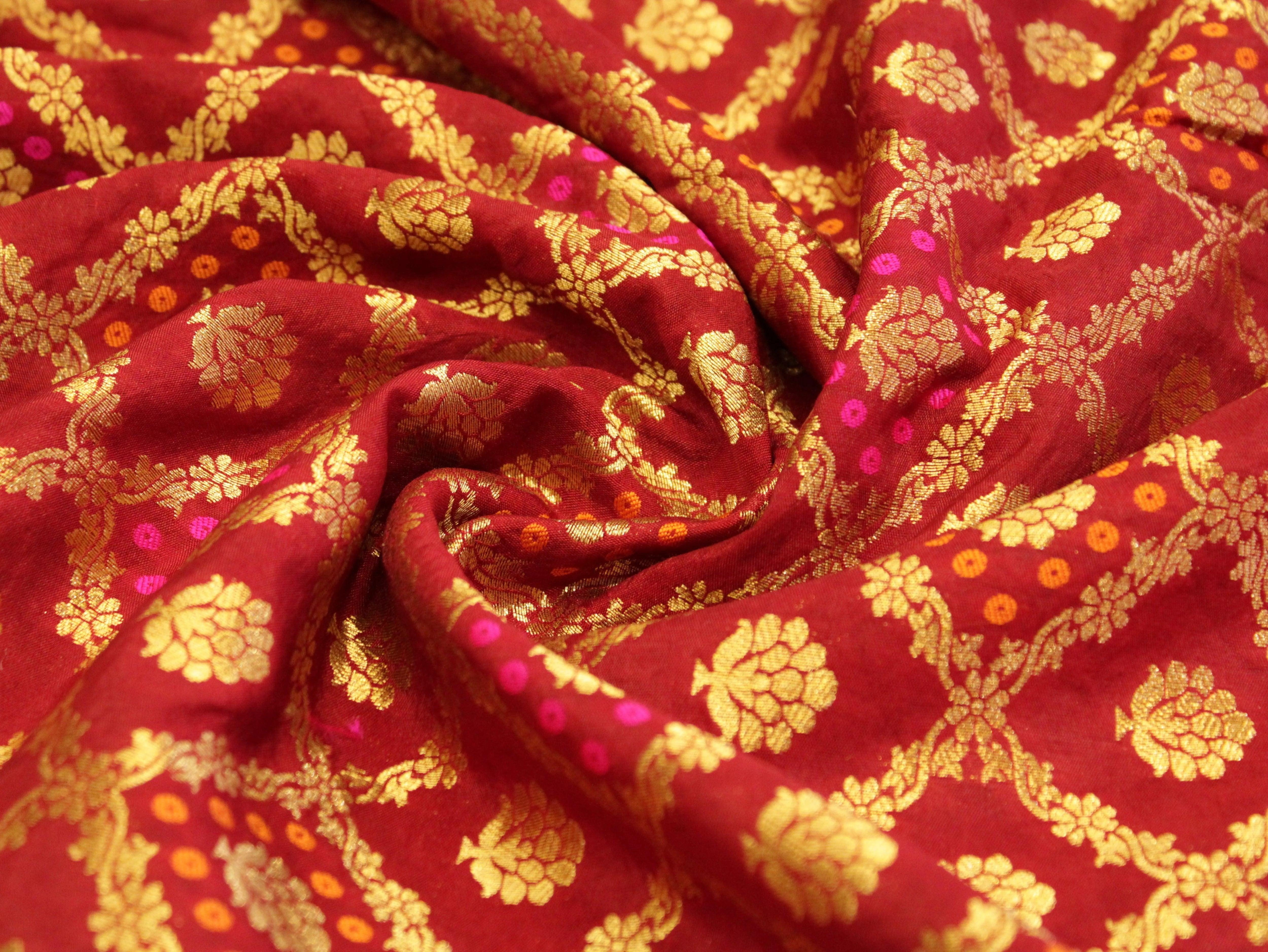M'You Look X Banarasi Bandhini Brocade Fabric - Maroon - M'Foks