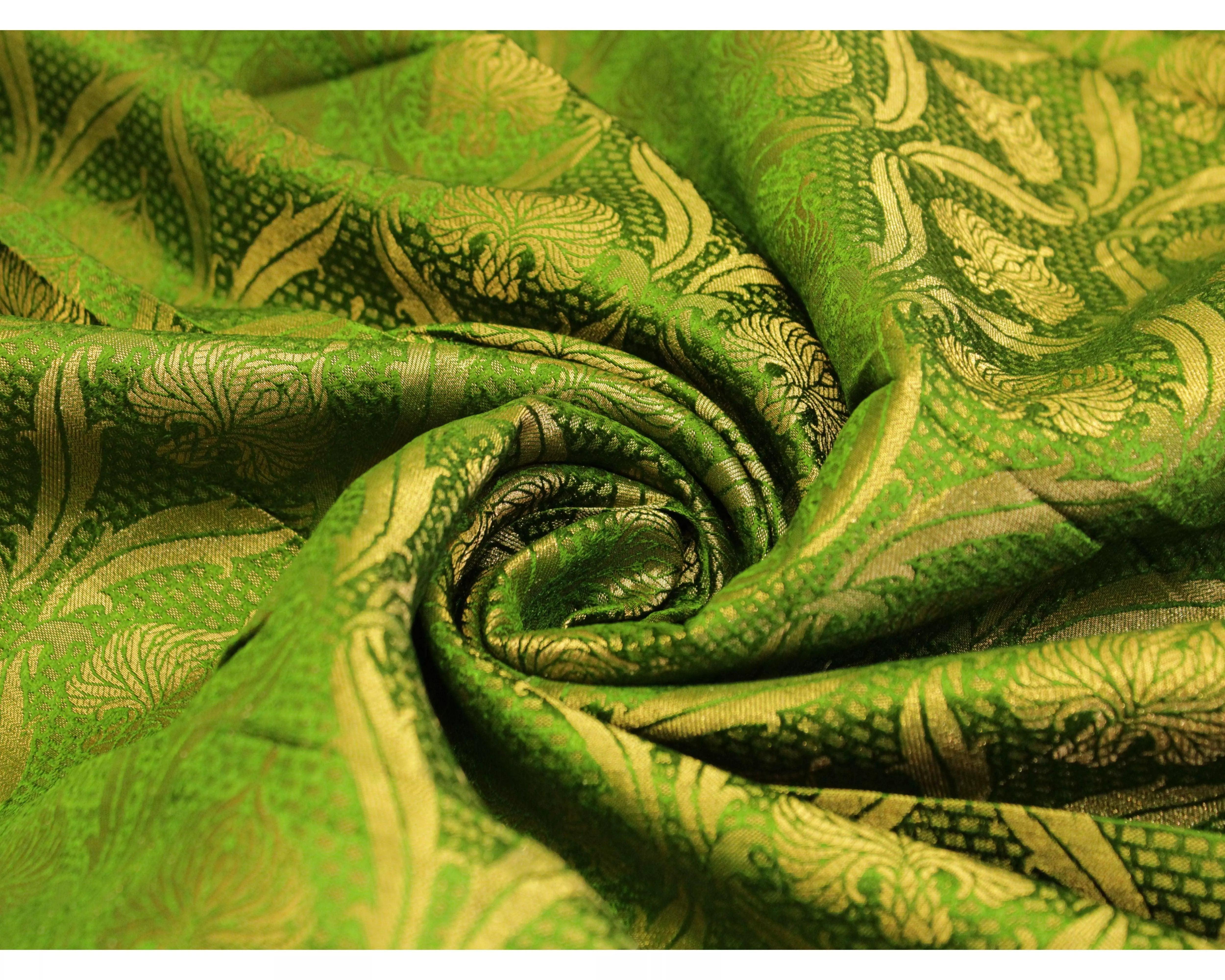 M'You Look X Banarasi Woven Brocade Fabric - Green - M'Foks