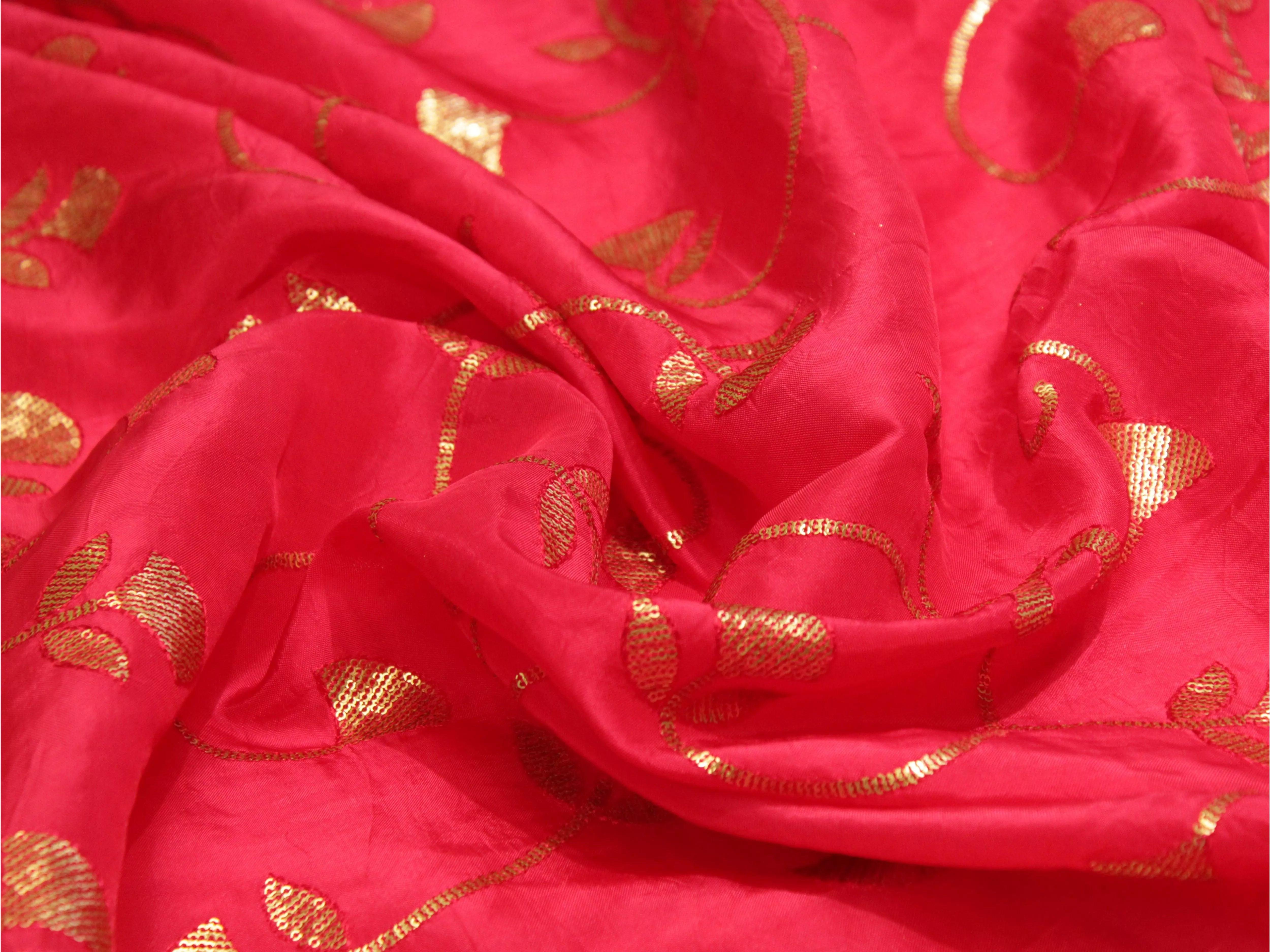 Micro Sequin Jaal Work Uppada Silk Fabric - Rani - M'Foks