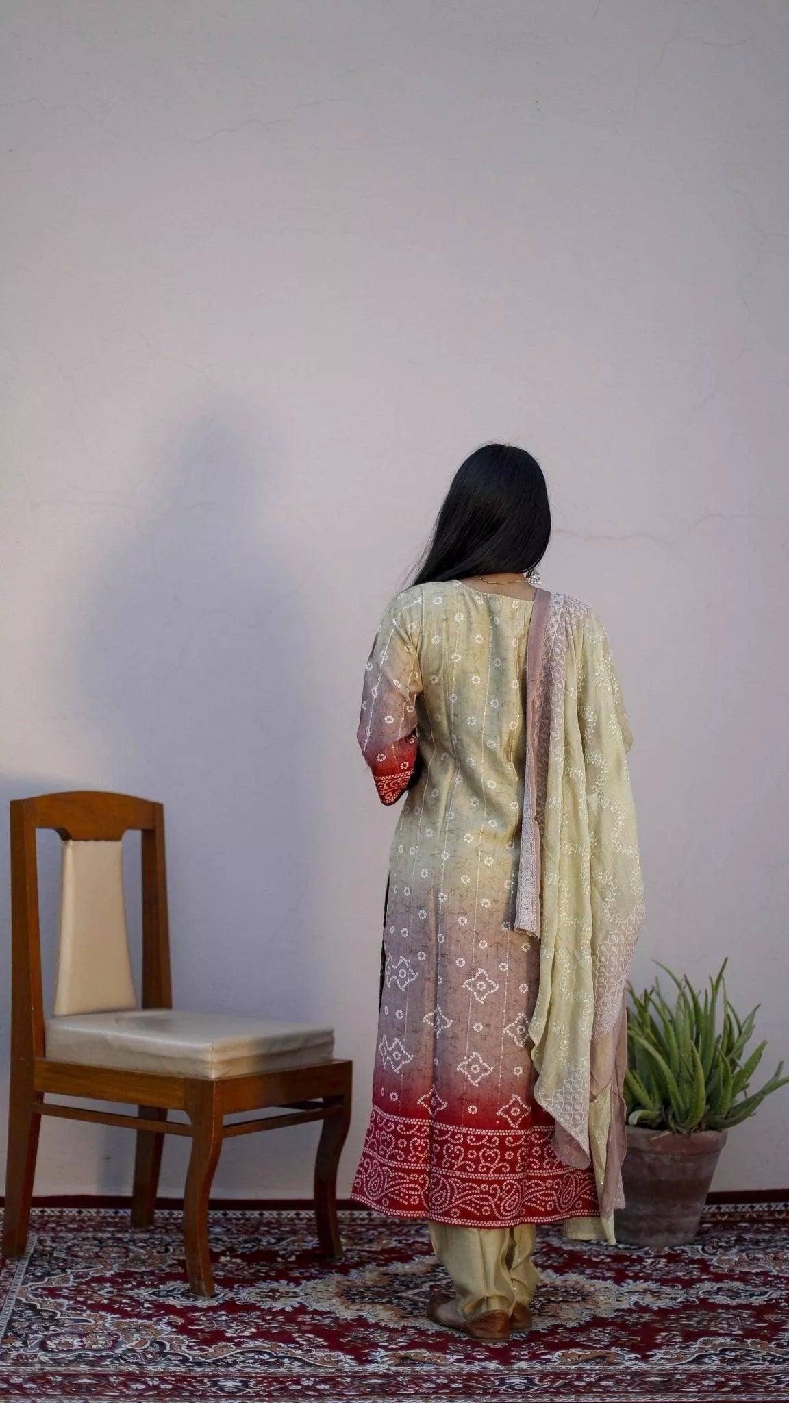 Modal Muslin Silk Hand Work Kurta With Chikankari Chiffon Dupatta & Pant - M'Foks