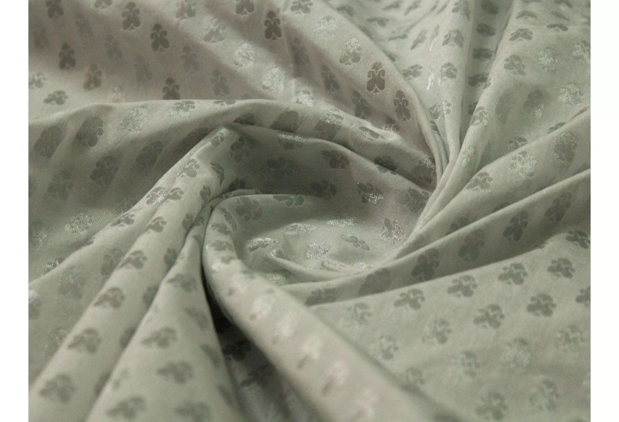 Pure Banarasi Meena Jacquard Brocade Fabric - Silver White - M'Foks