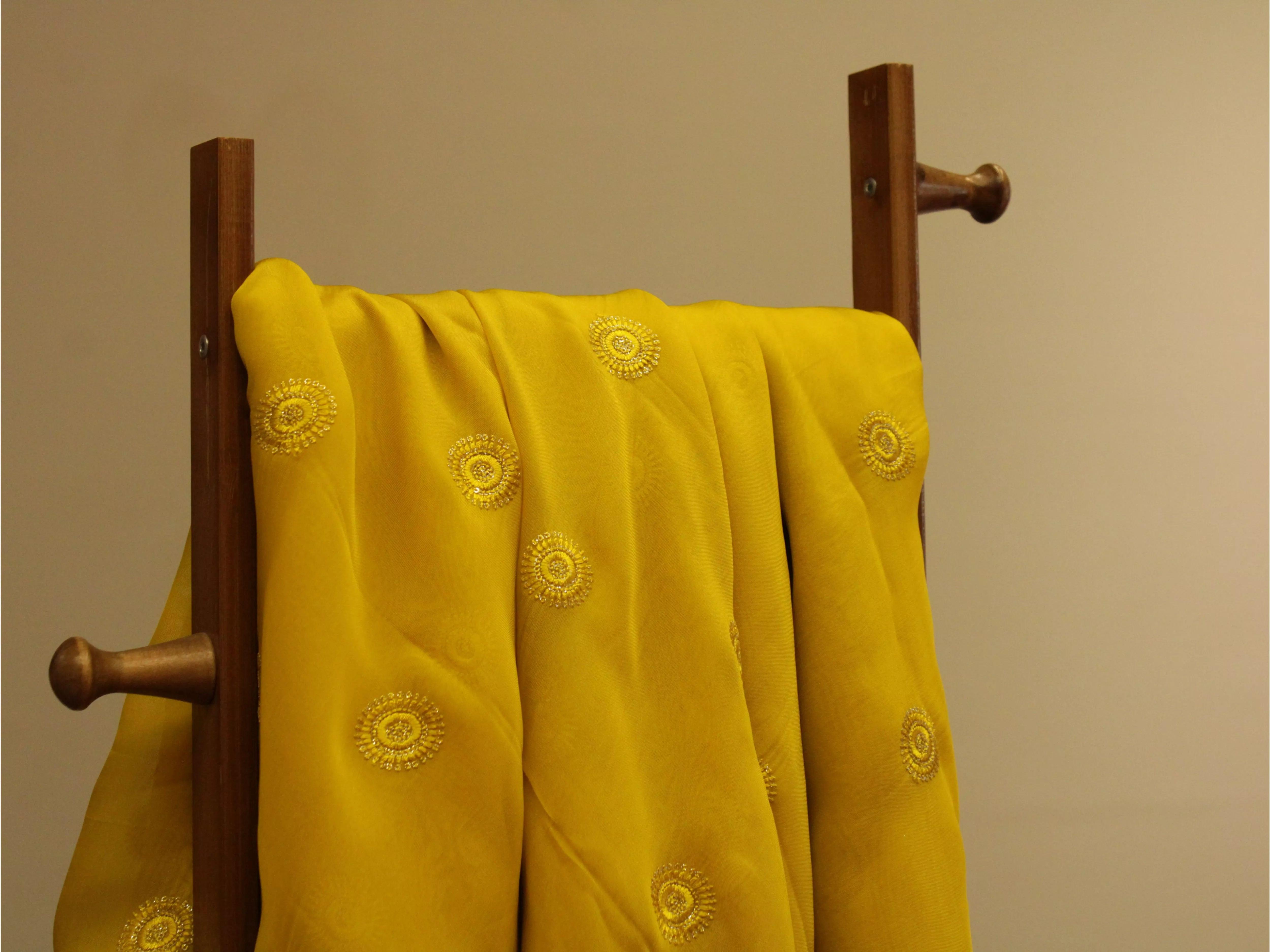 Pure Chinon Minimal Buti Work Fabric - Haldi Yellow - M'Foks