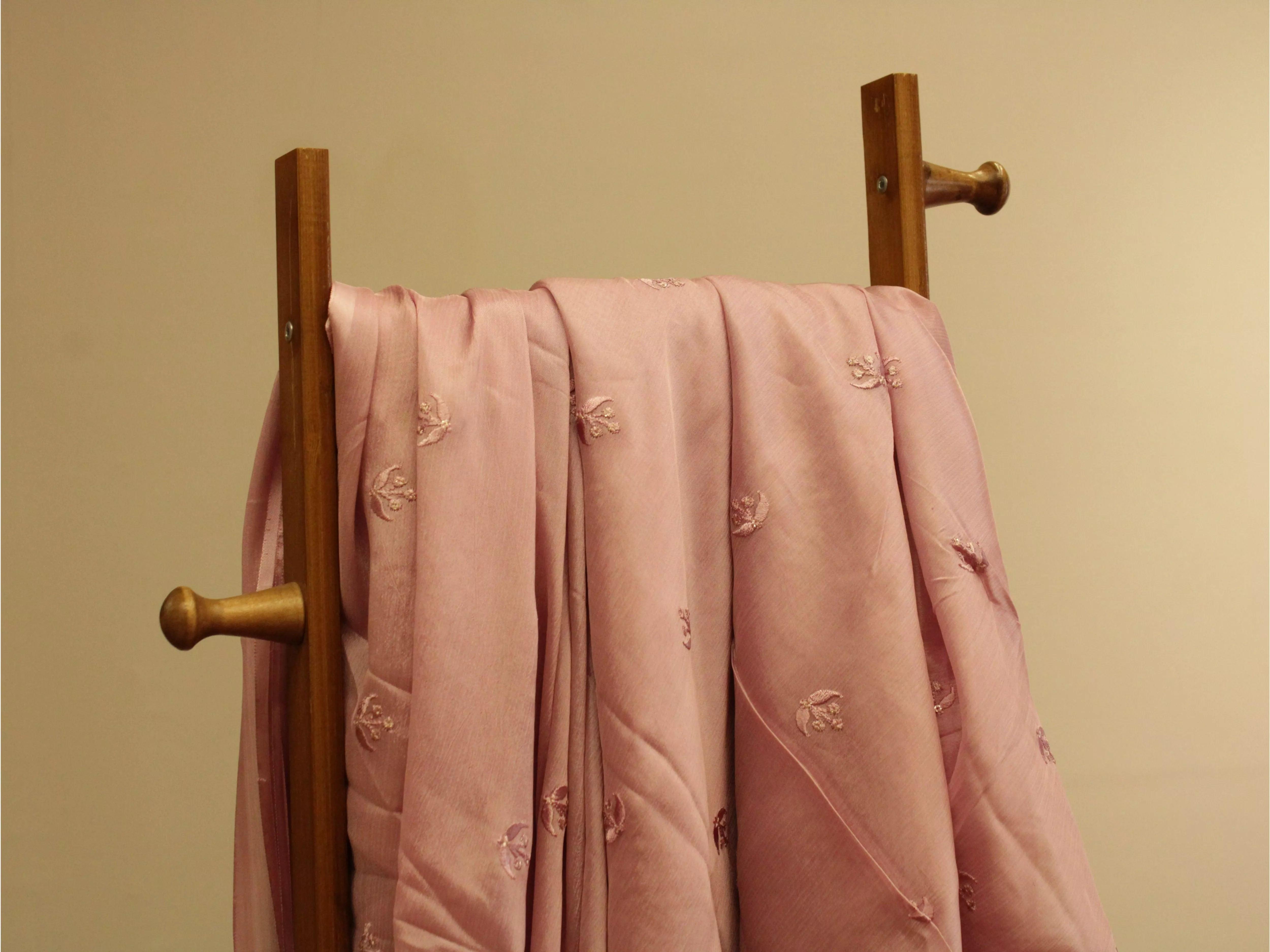 Pure Chinon Minimal Buti Work Fabric - Lavender Pink - M'Foks