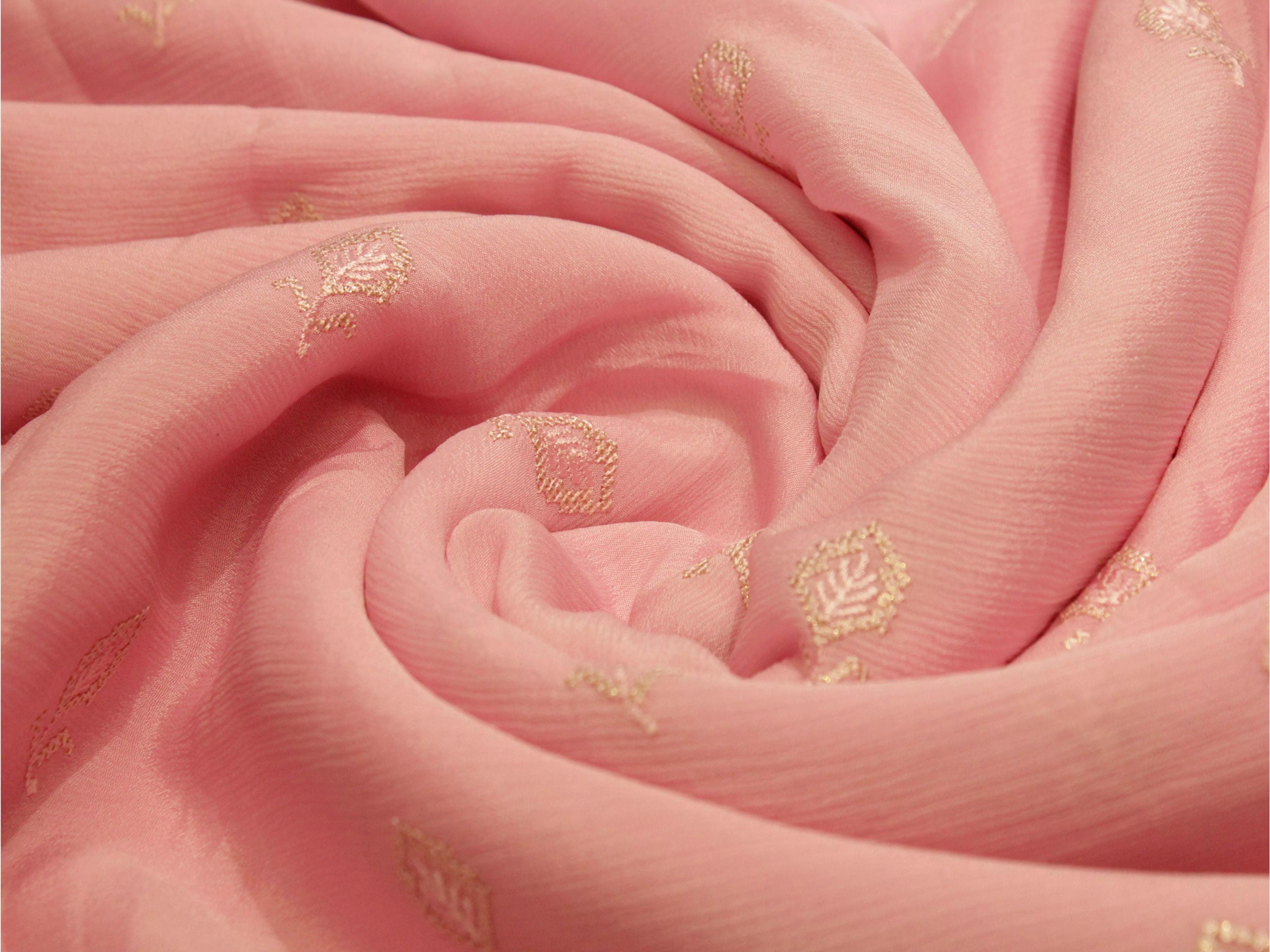 Pure Chinon Minimal Buti Work Fabric - Light Pink - M'Foks