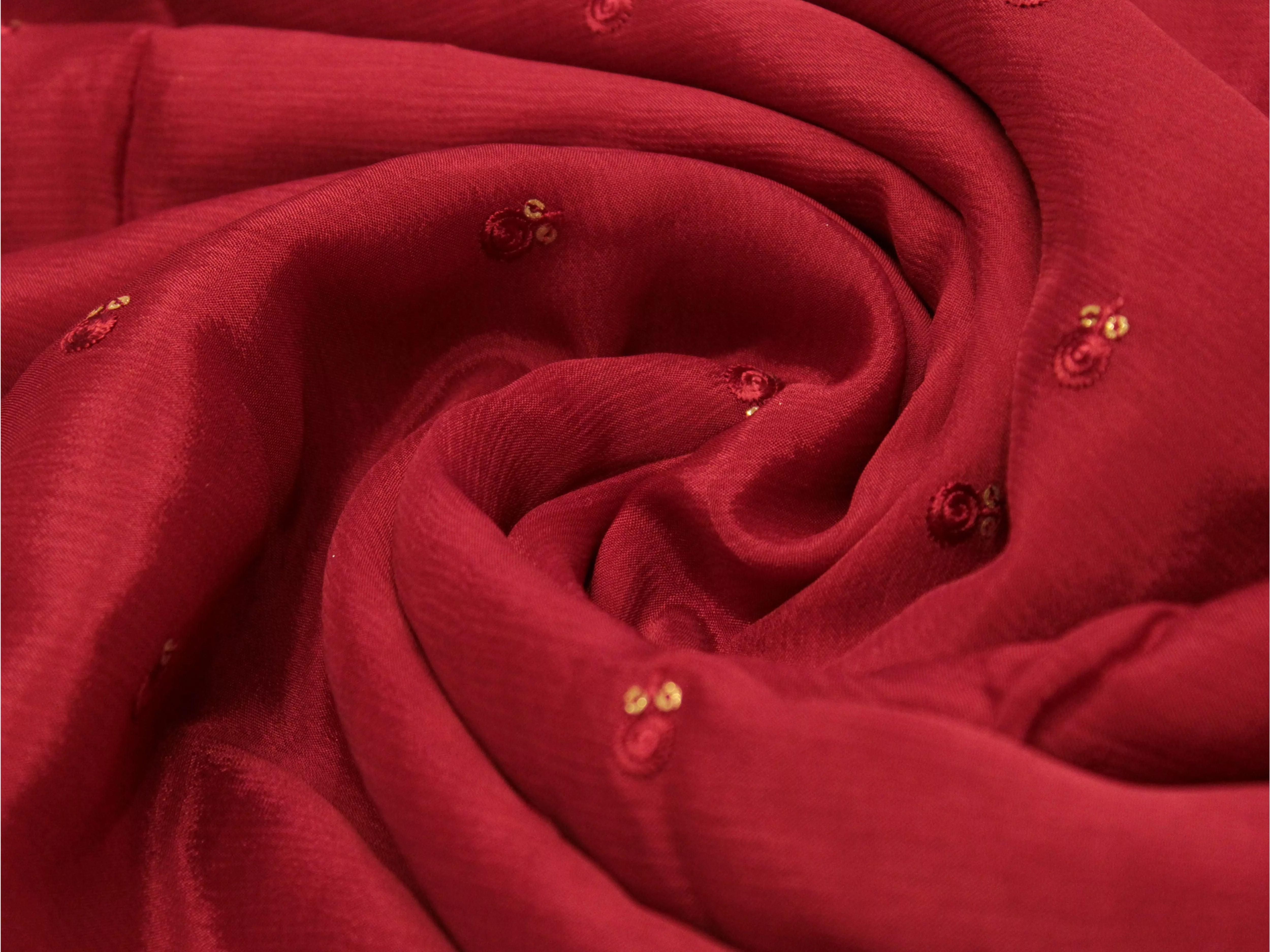 Pure Chinon Minimal Buti Work Fabric - Maroon - M'Foks
