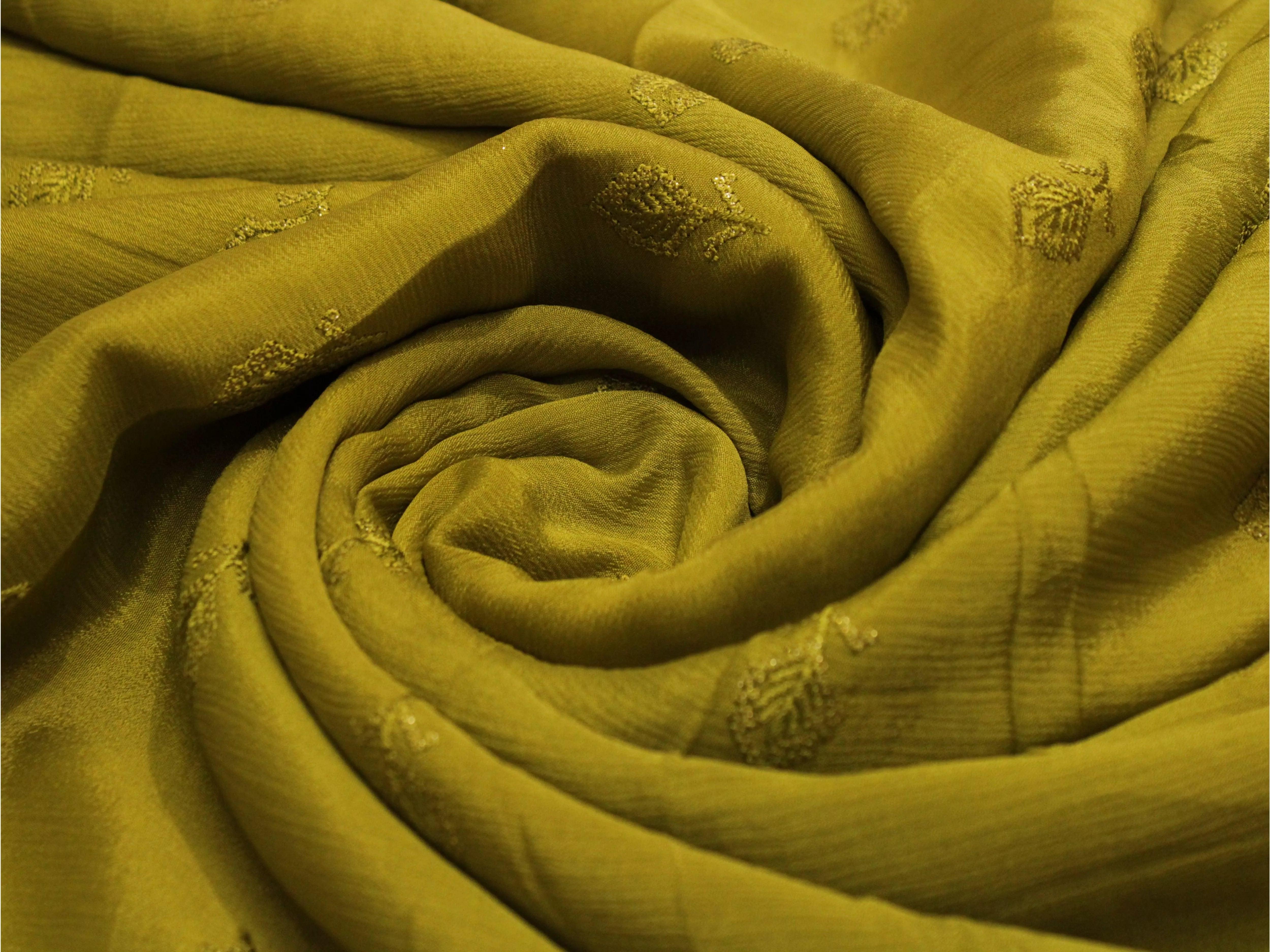 Pure Chinon Minimal Buti Work Fabric - Mehandi - M'Foks