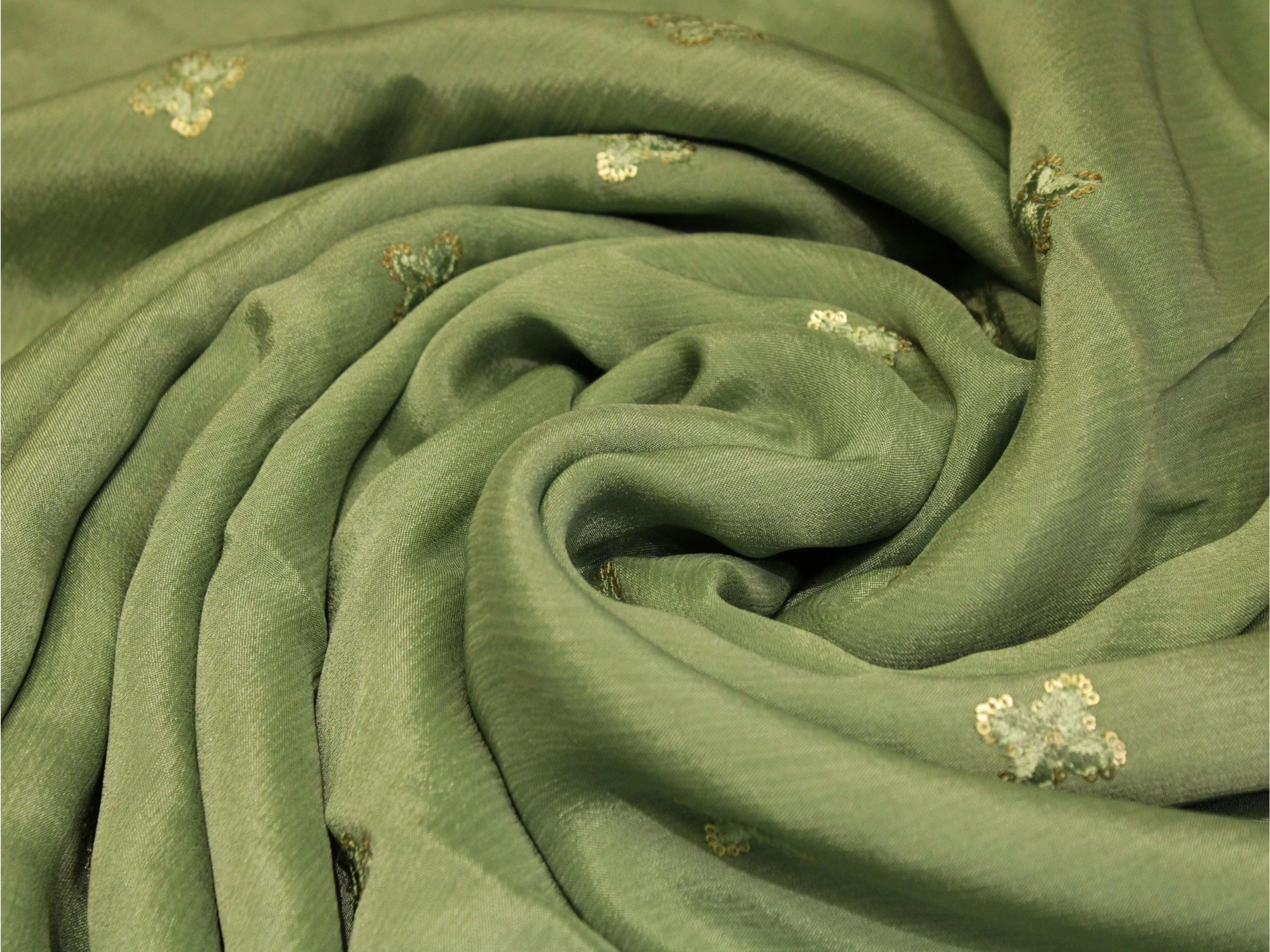 Pure Chinon Minimal Buti Work Fabric - Pastel Pista - M'Foks