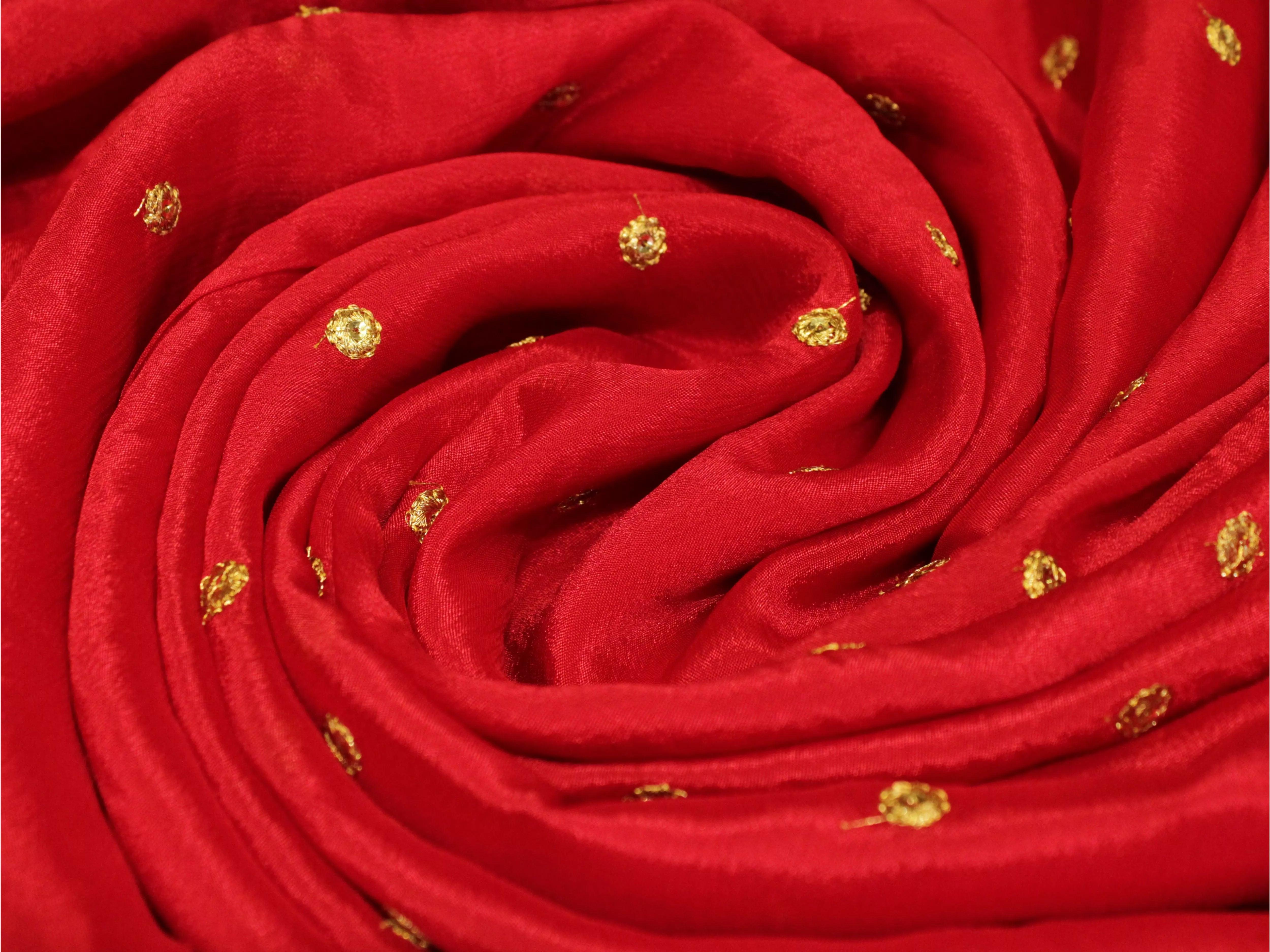 Pure Chinon Minimal Buti Work Fabric - Red - M'Foks