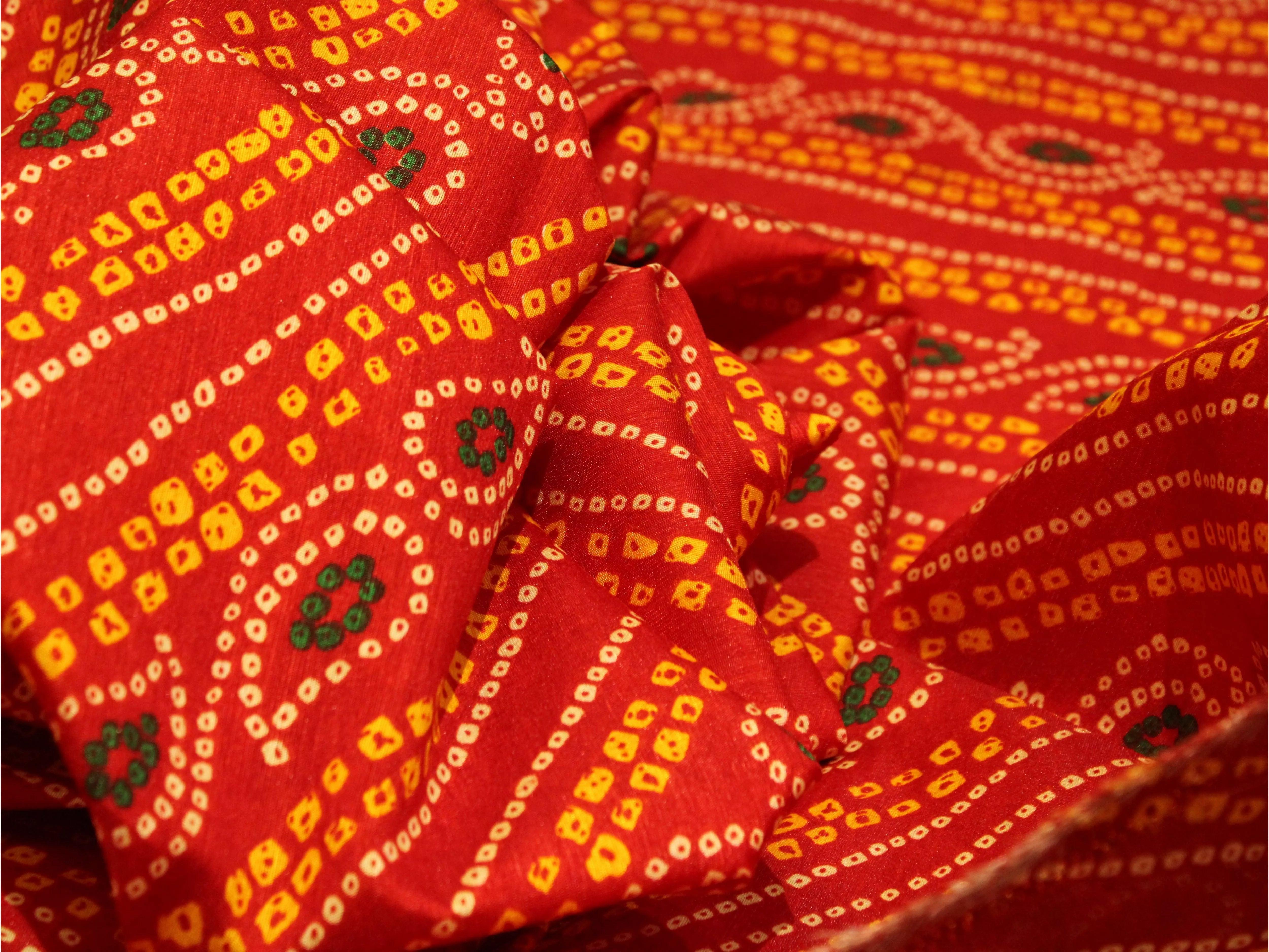 Raw Silk Bandhani Print Fabric - Red - M'Foks