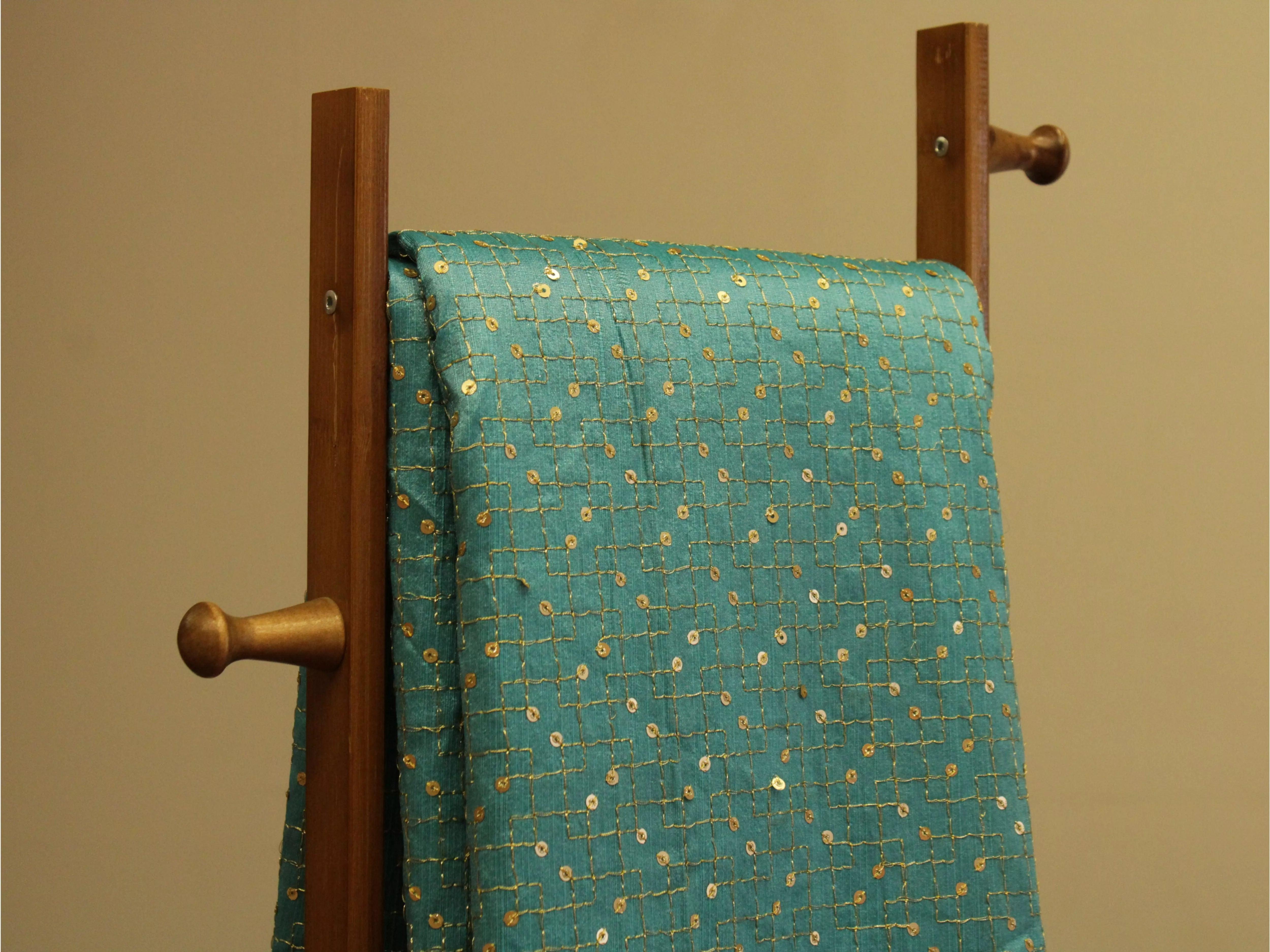 Raw Silk Zari & Sequin Work Fabric - Blue - M'Foks