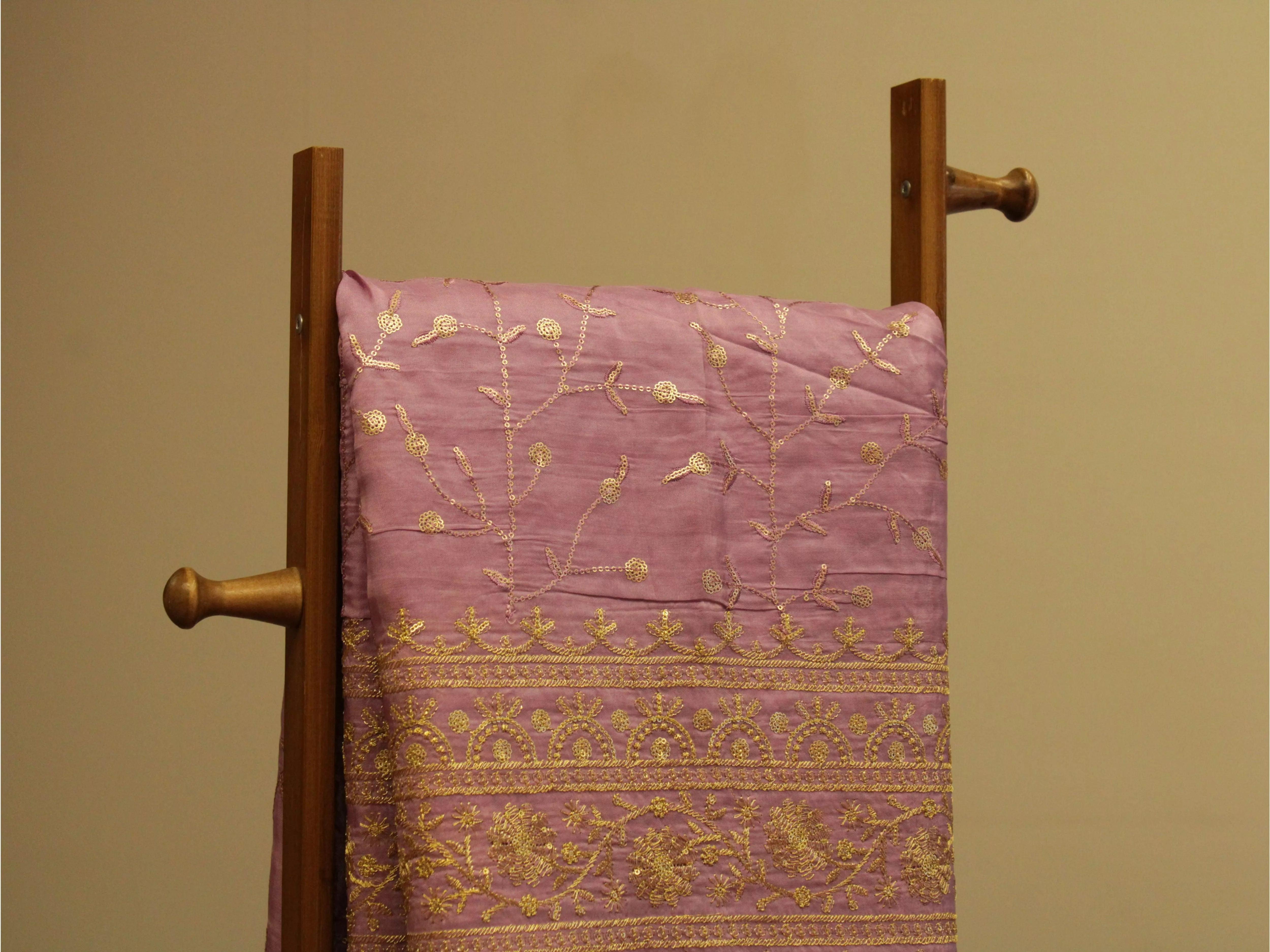 Upada Silk Micro Work Panel Pattern Fabric - Lavender - M'Foks