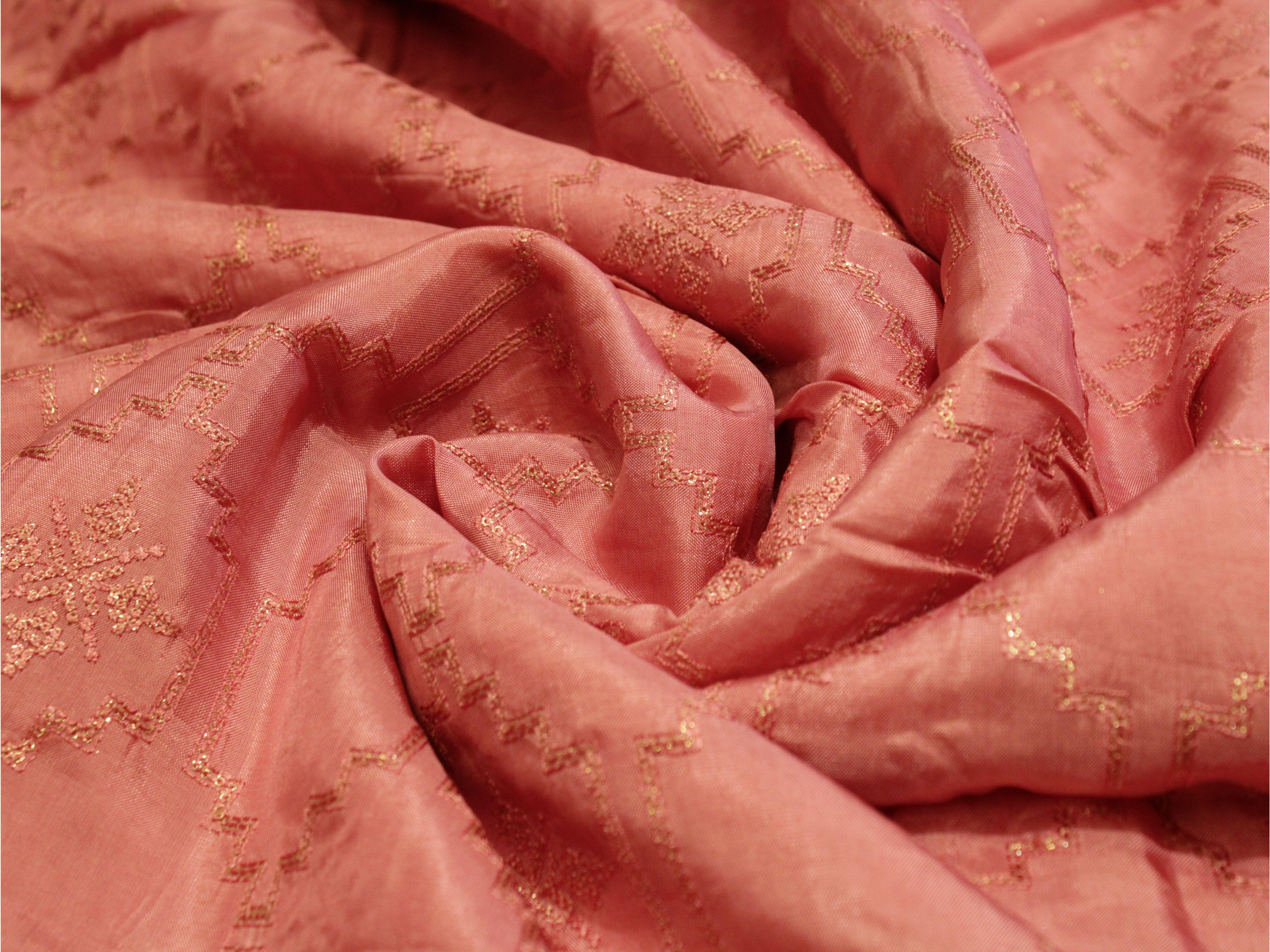 Upada Silk Thread & Sequin Work Fabric - Onion Pink - M'Foks