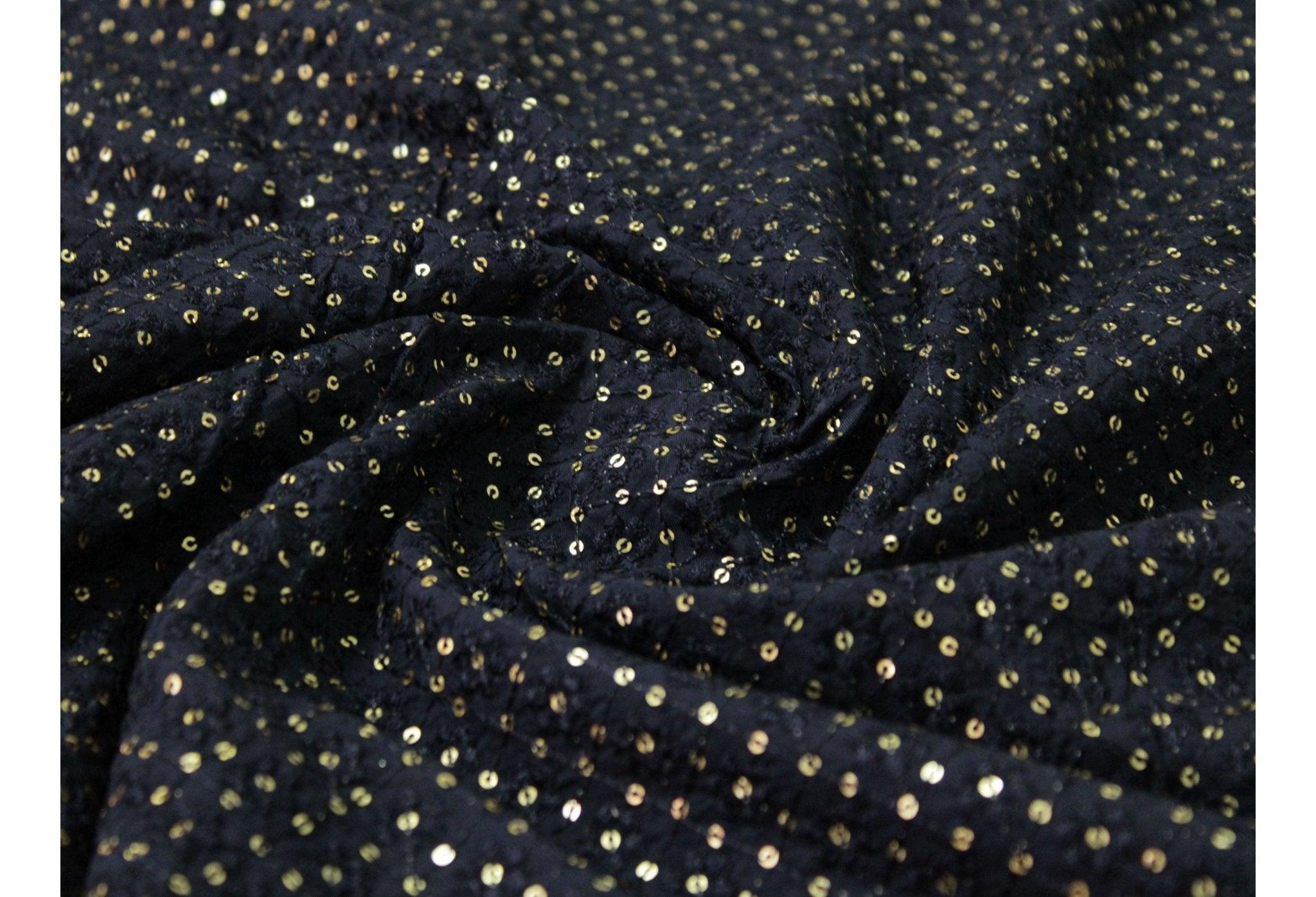 Upada Silk Thread & Sequins Work Fabric - Dark Blue - M'Foks