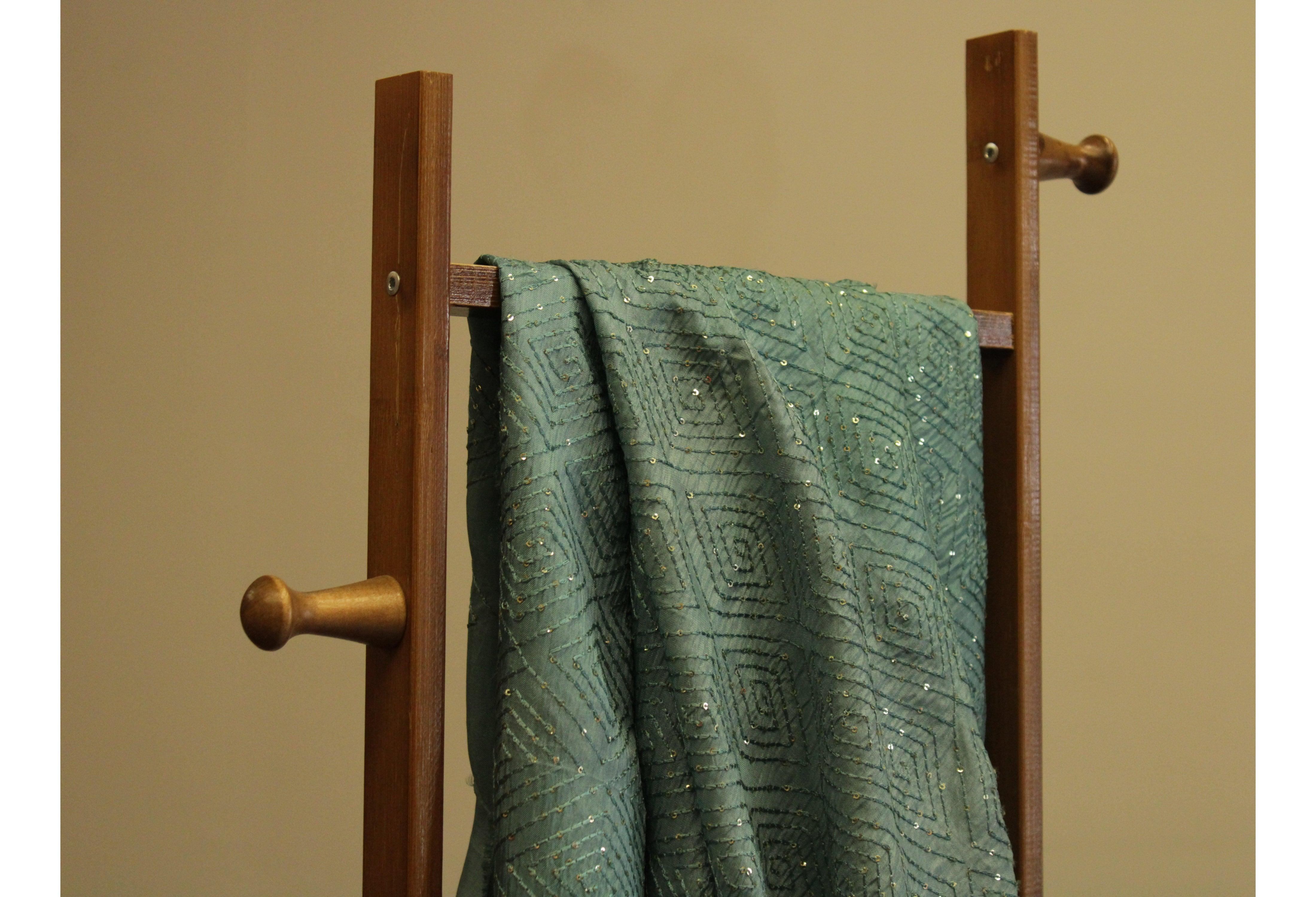 upada Silk Thread & Sequins Work Fabric - Pastel Blue - M'Foks