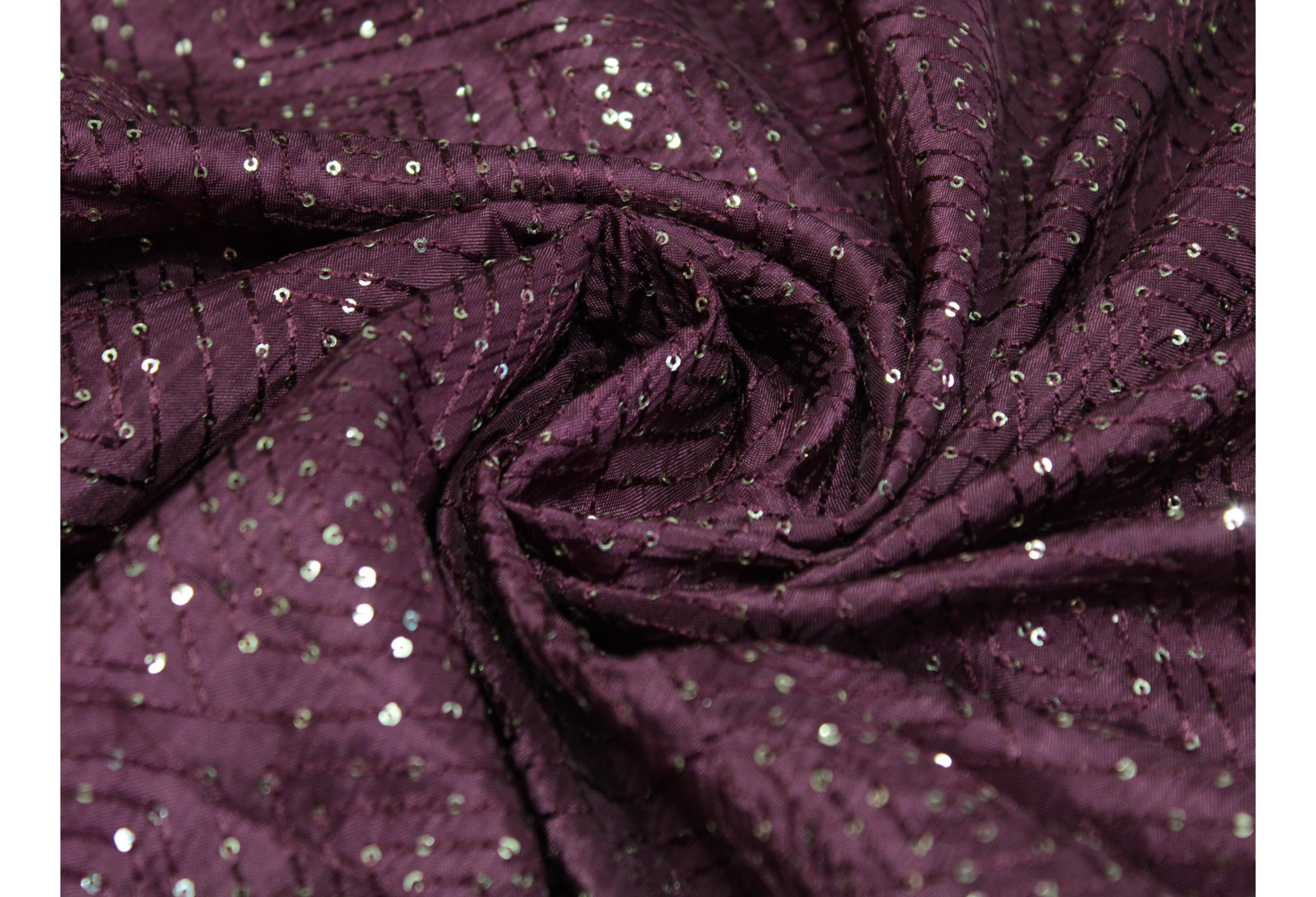 upada Silk Thread & Sequins Work Fabric - Wine - M'Foks
