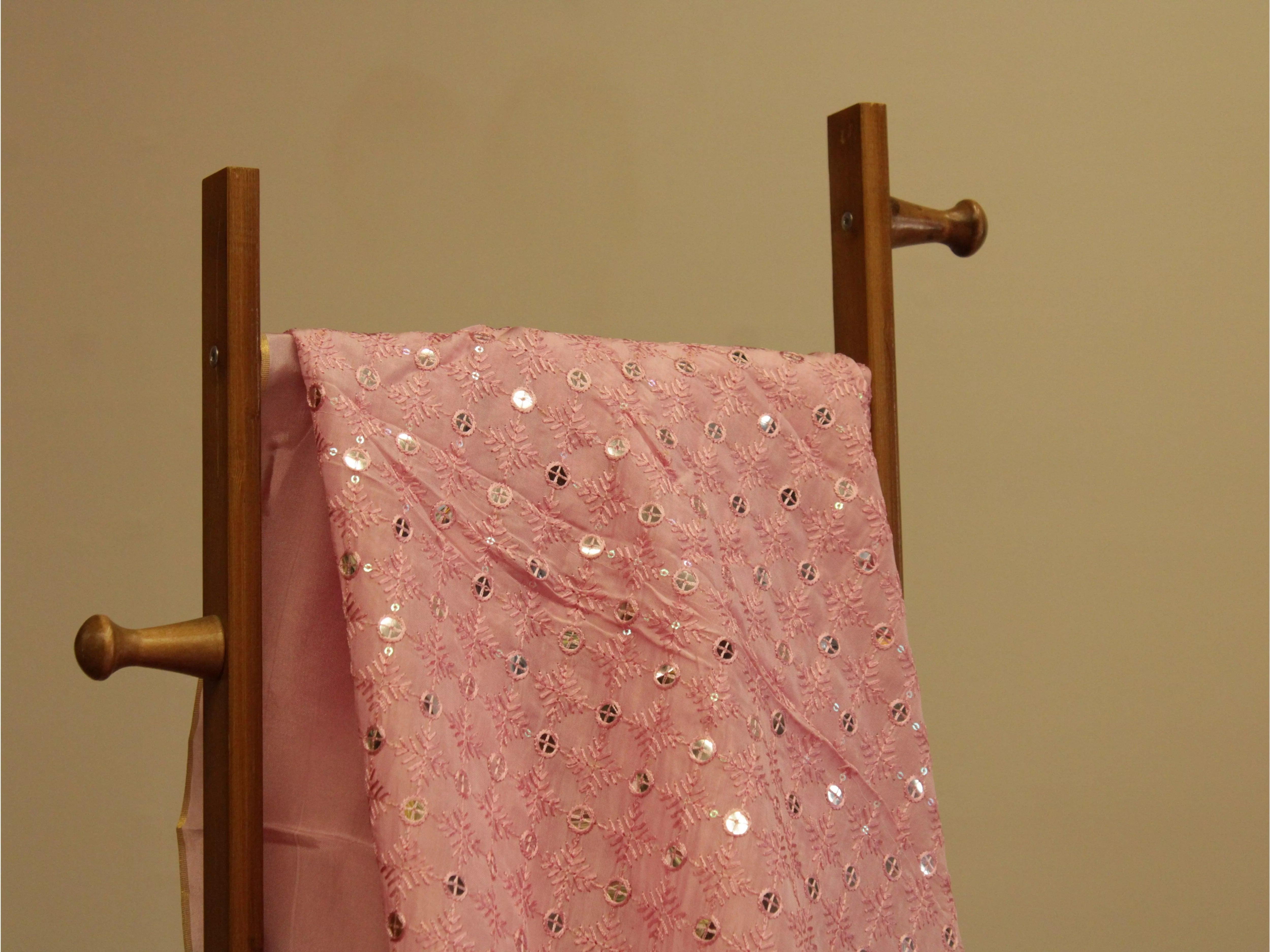 Wedding Edit Mirror Work Fabric - Onion Pink - M'Foks