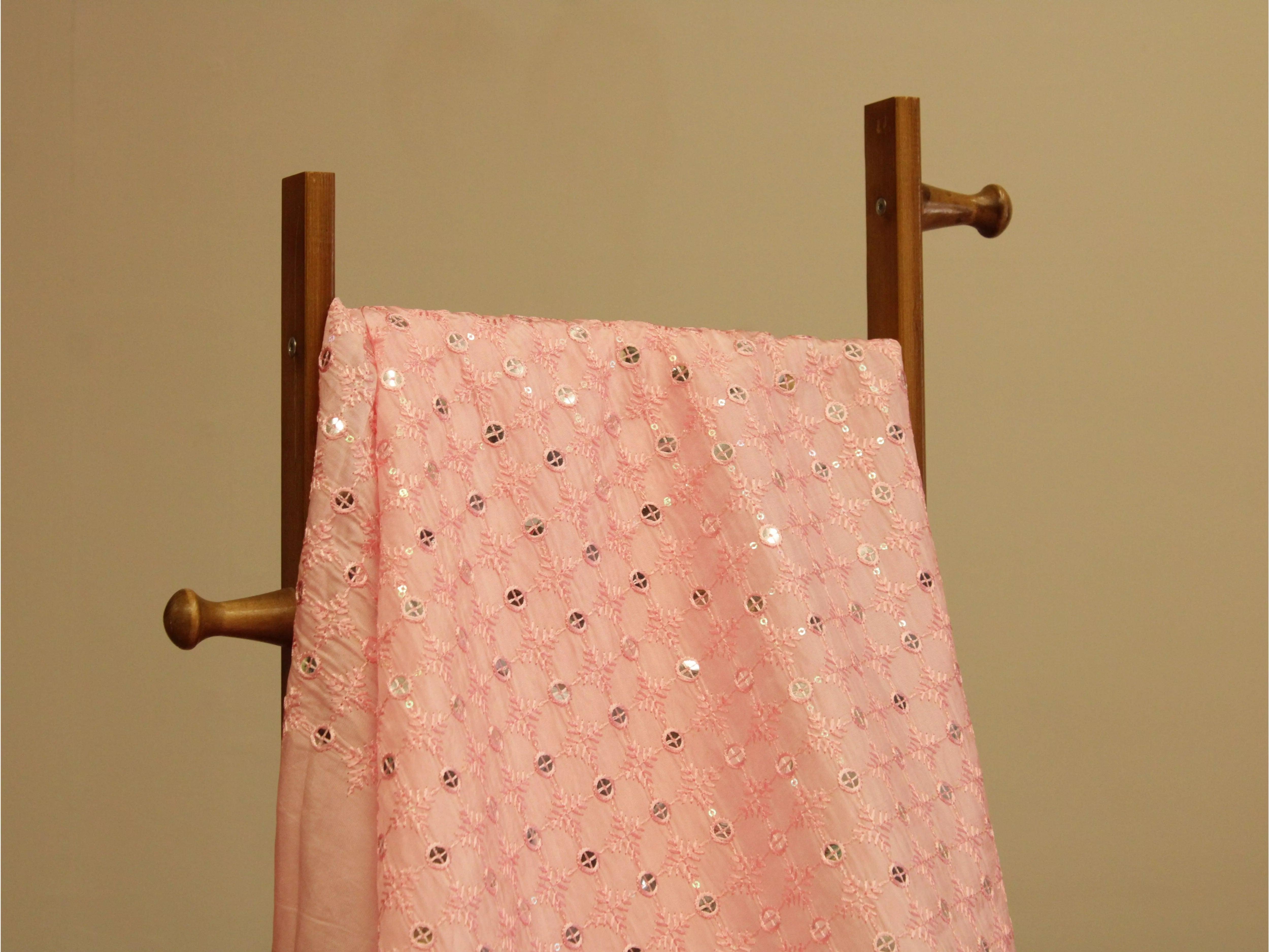 Wedding Edit Mirror Work Fabric - Pink - M'Foks