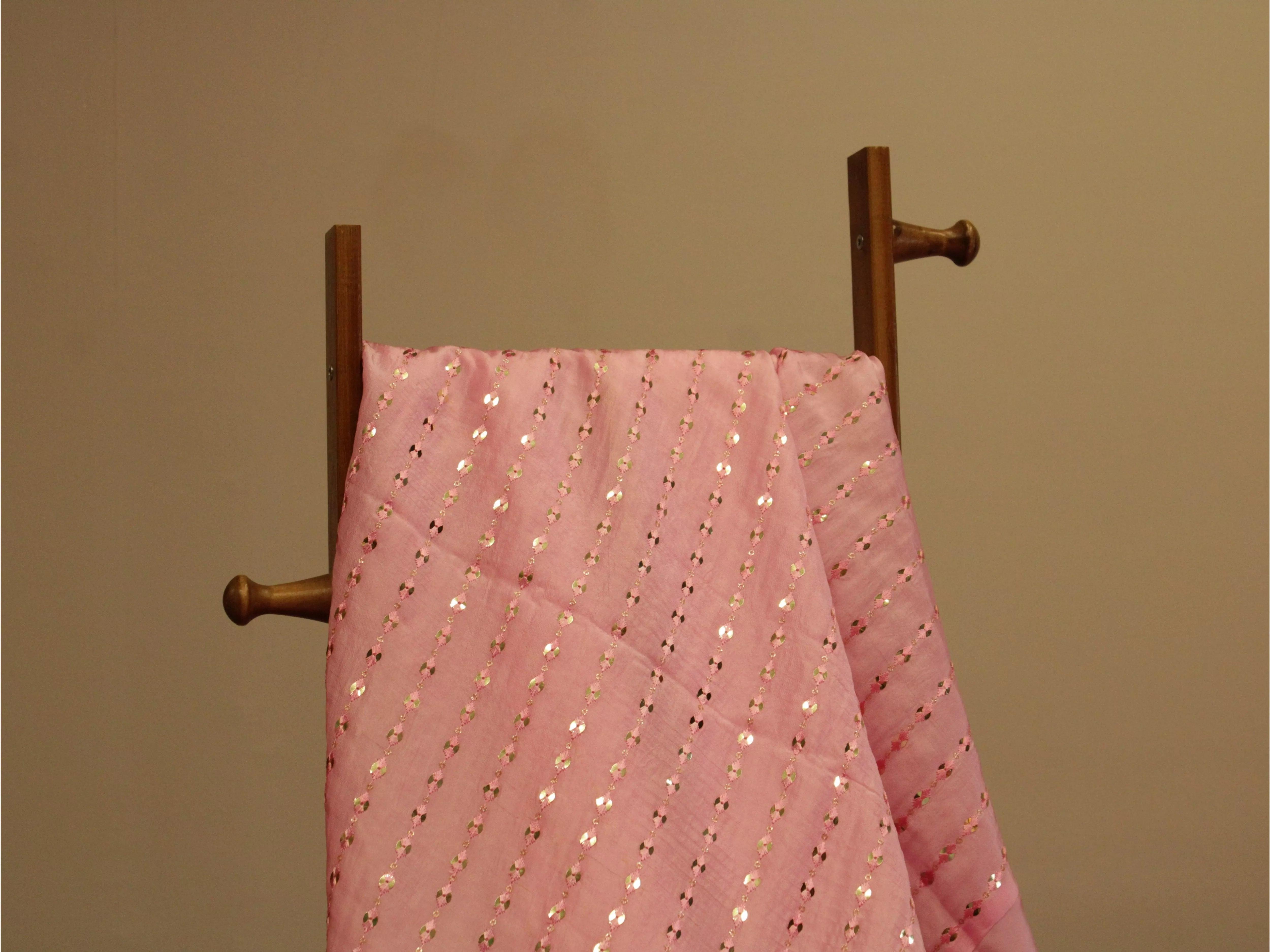 Wedding Edit Mirror Work Fabric - Pink - M'Foks